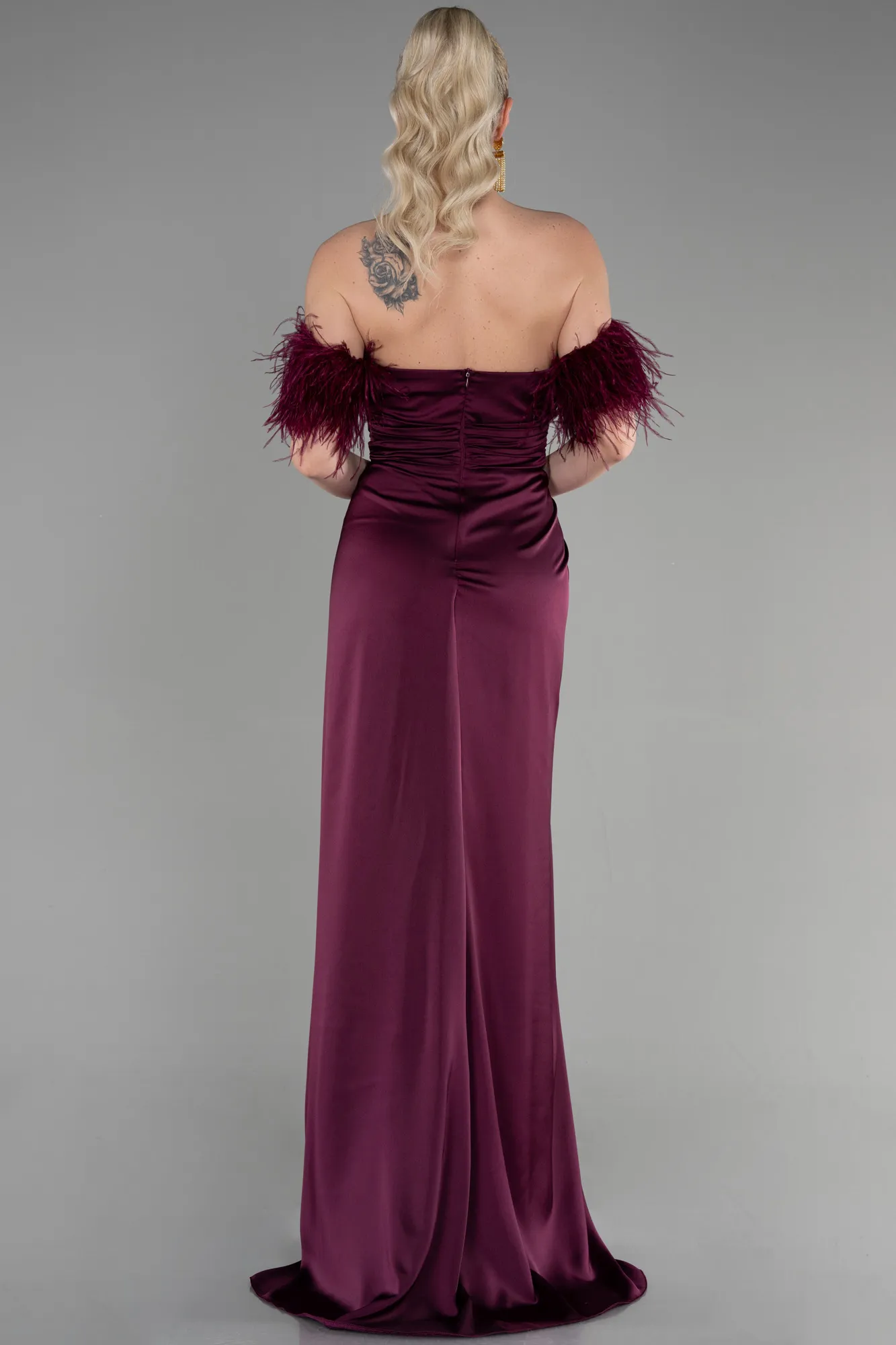 Plum-Long Satin Evening Dress ABU3631