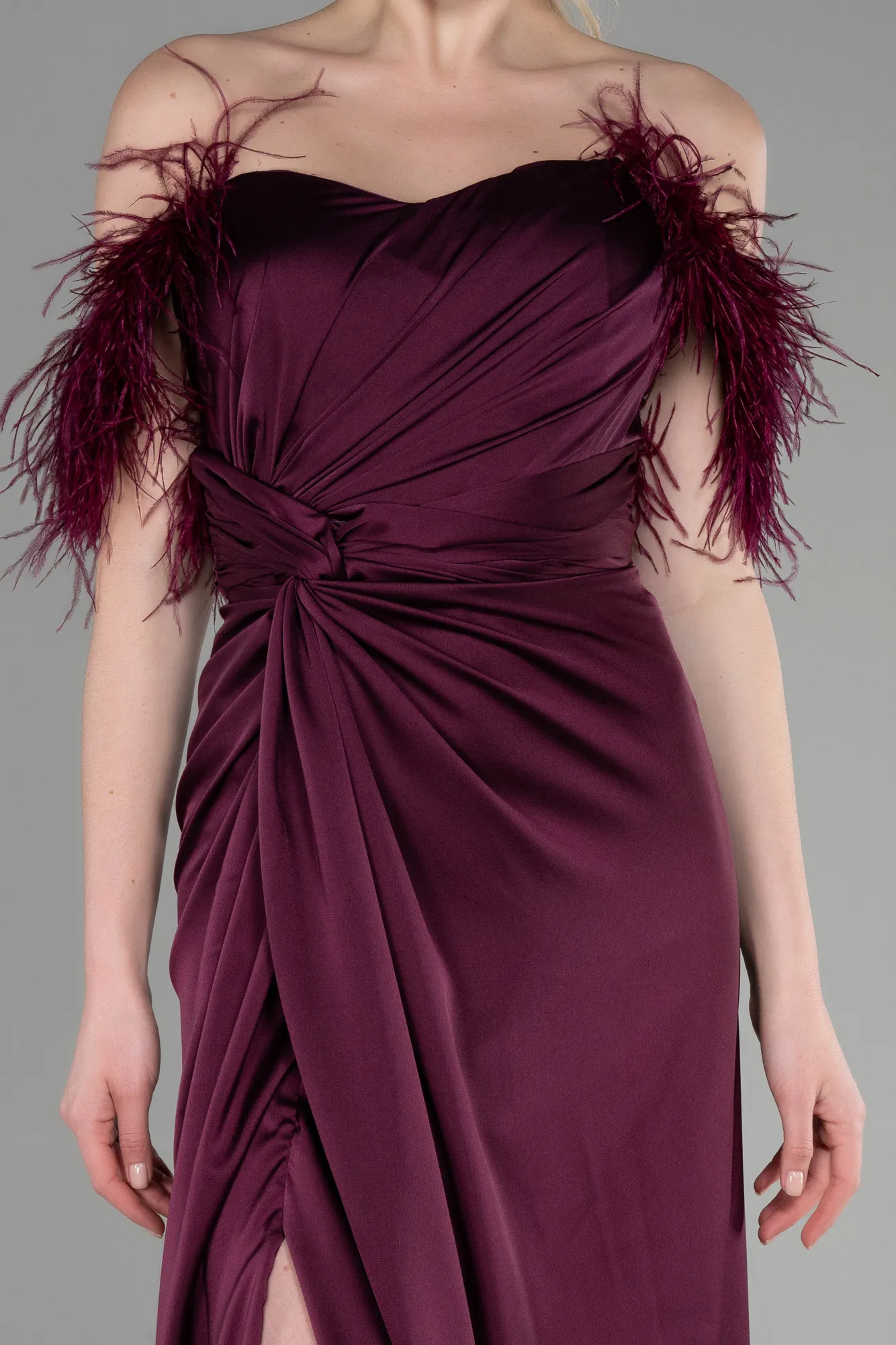 Plum-Long Satin Evening Dress ABU3631