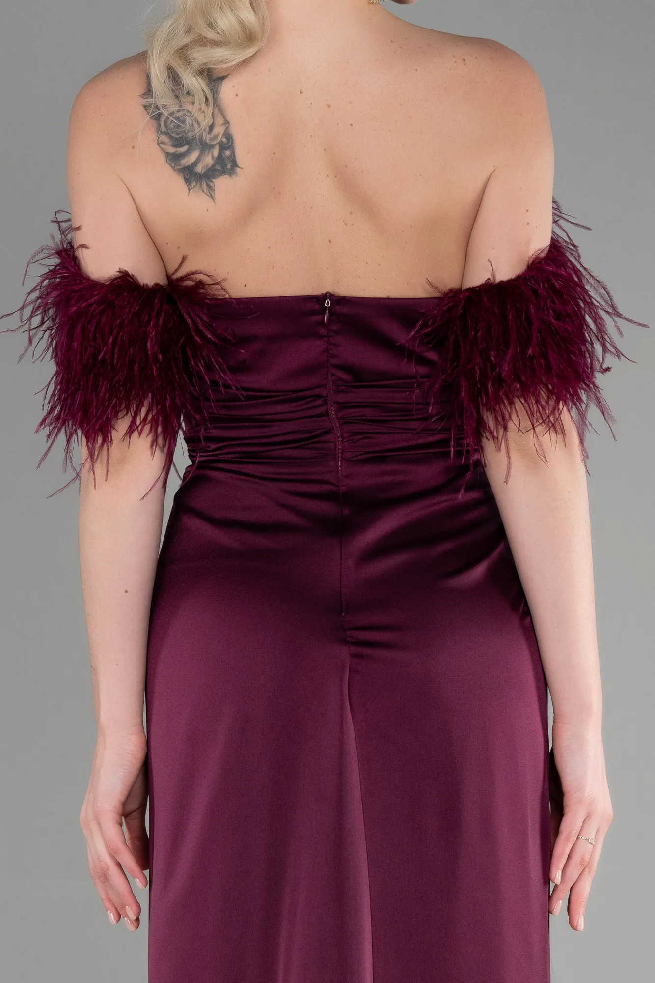 Plum-Long Satin Evening Dress ABU3631