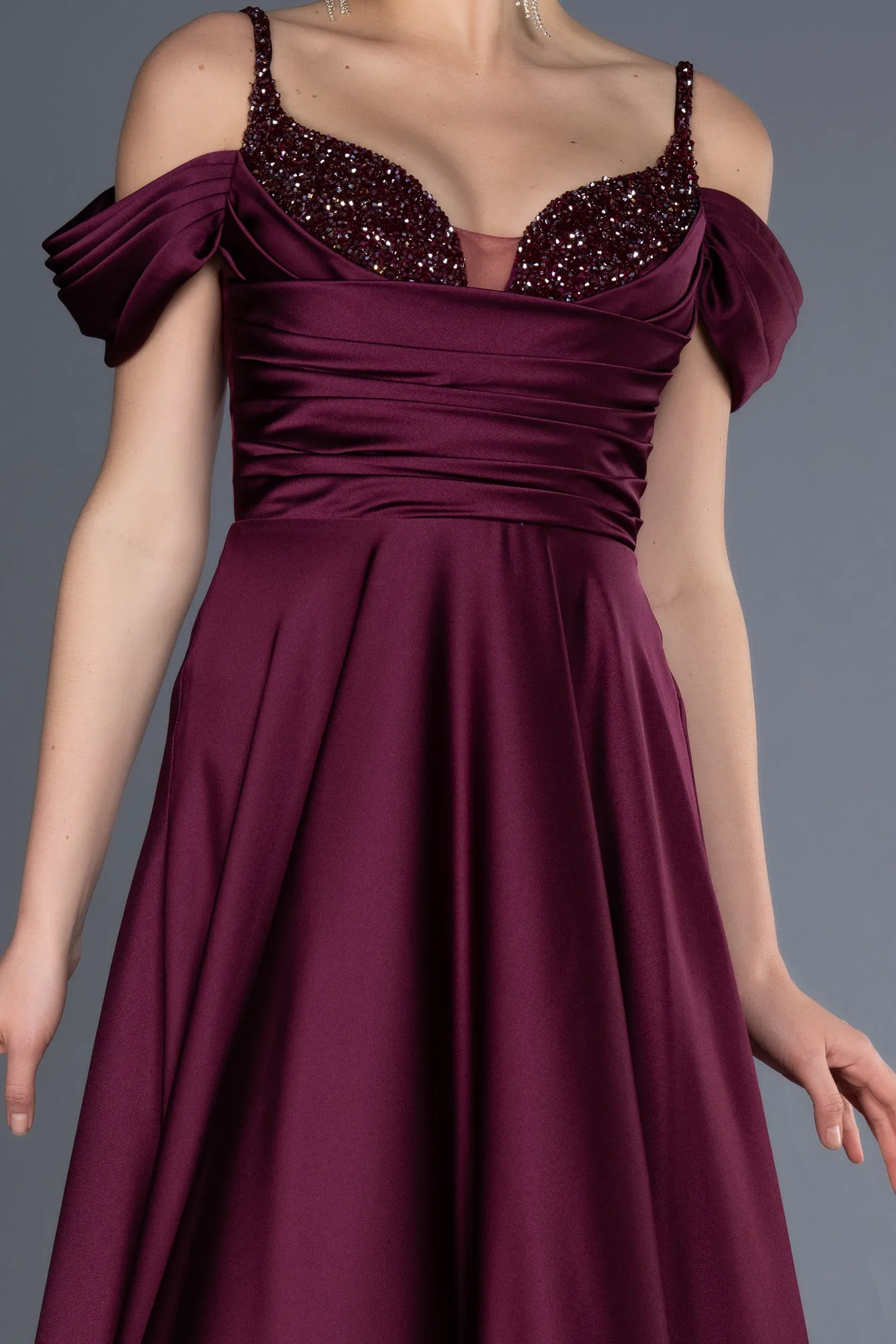 Plum-Long Satin Evening Dress ABU3678
