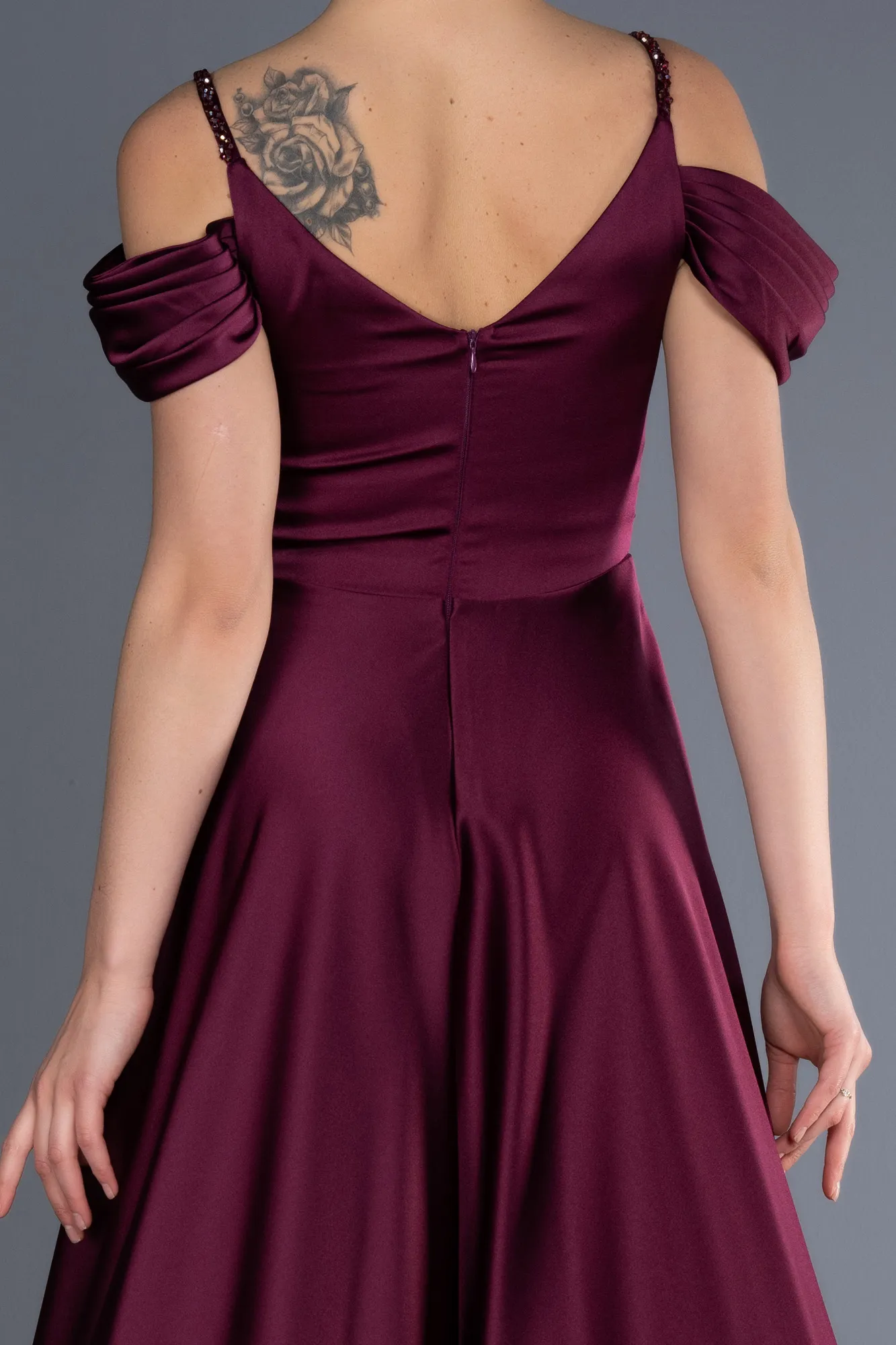 Plum-Long Satin Evening Dress ABU3678