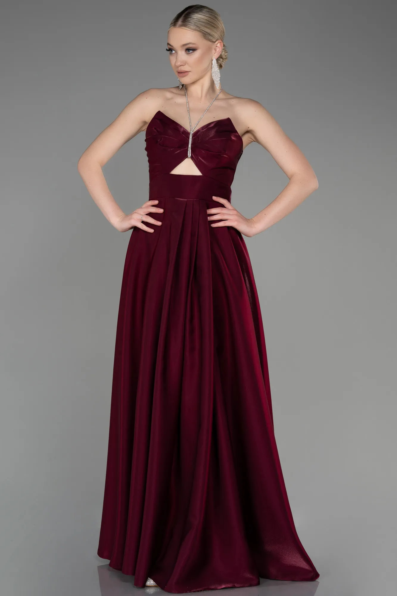 Plum-Long Satin Evening Dress ABU3755