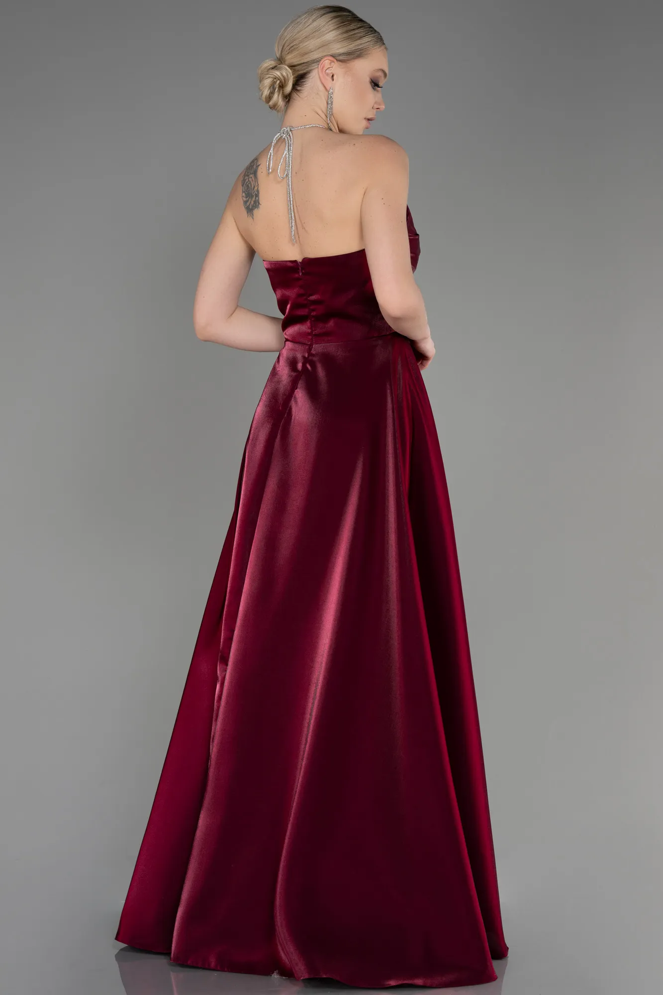 Plum-Long Satin Evening Dress ABU3755