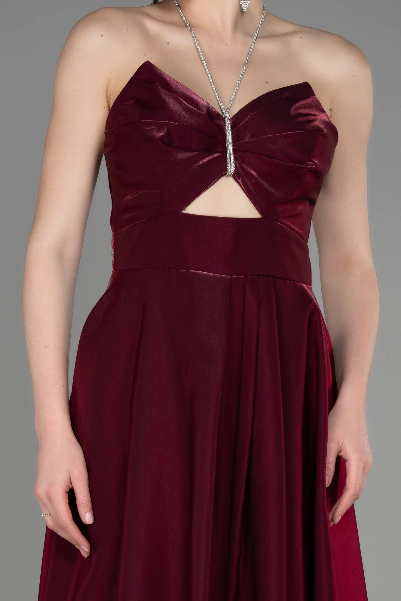 Plum-Long Satin Evening Dress ABU3755
