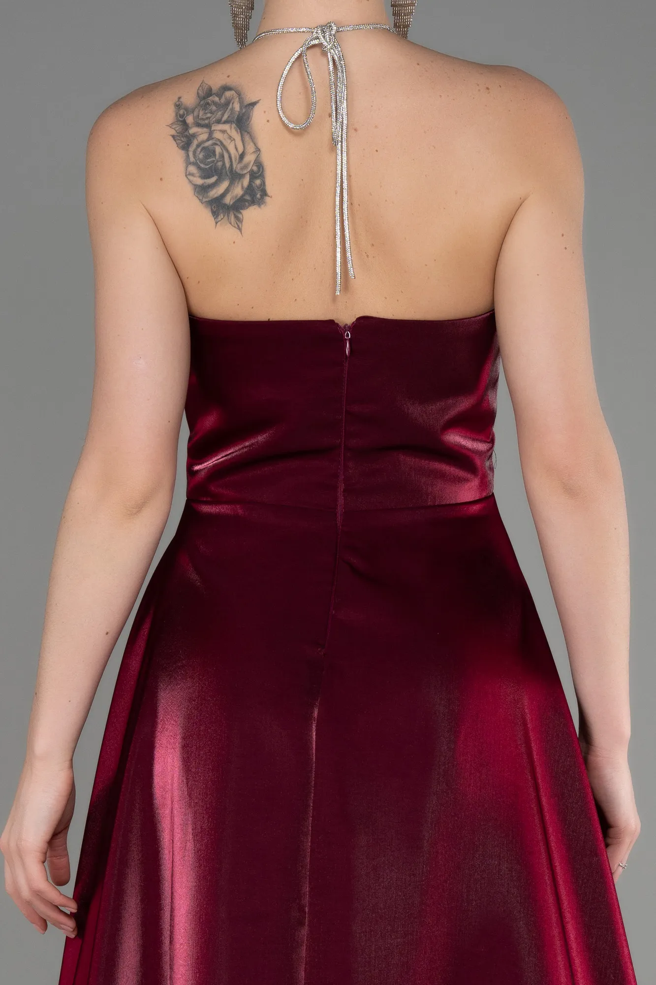 Plum-Long Satin Evening Dress ABU3755