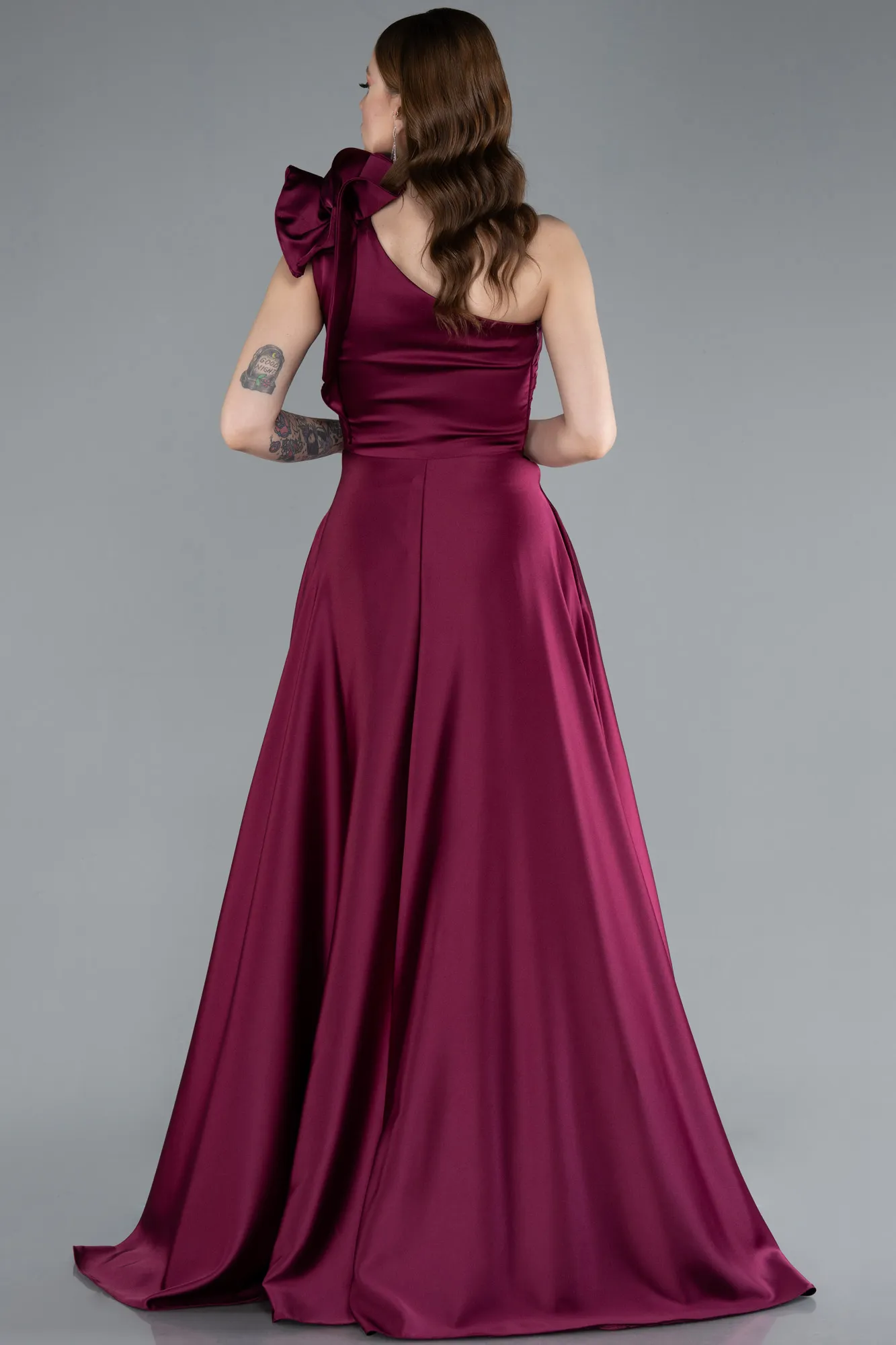 Plum-Long Satin Evening Dress ABU4189