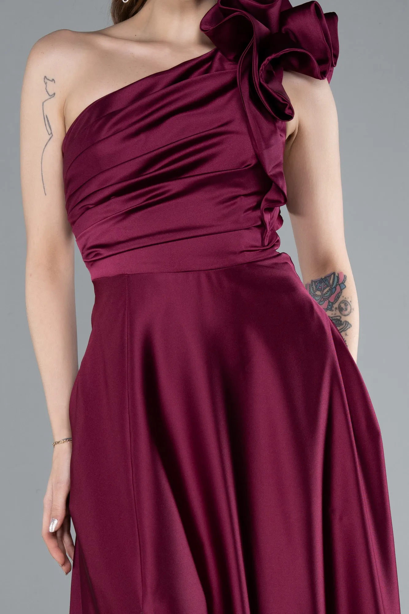 Plum-Long Satin Evening Dress ABU4189