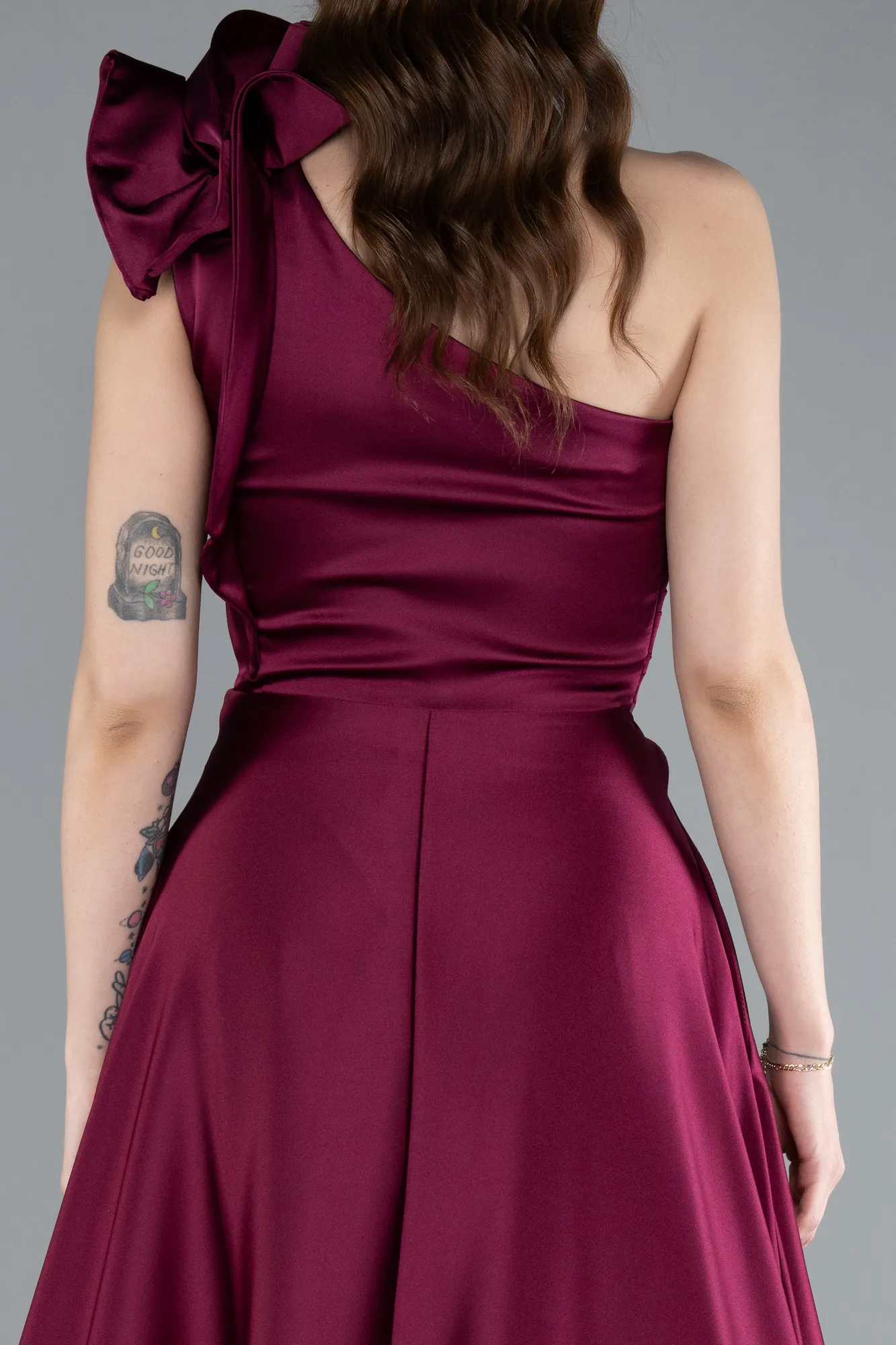 Plum-Long Satin Evening Dress ABU4189