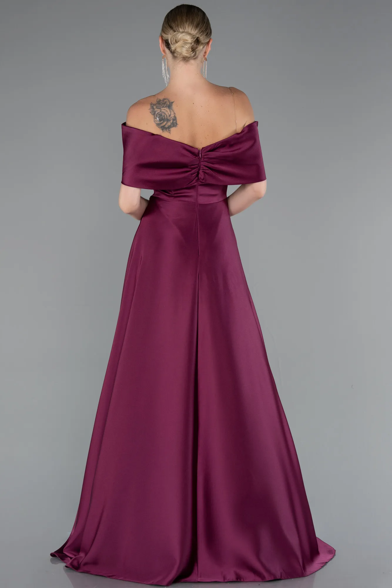 Plum-Long Satin Evening Dress ABU5015