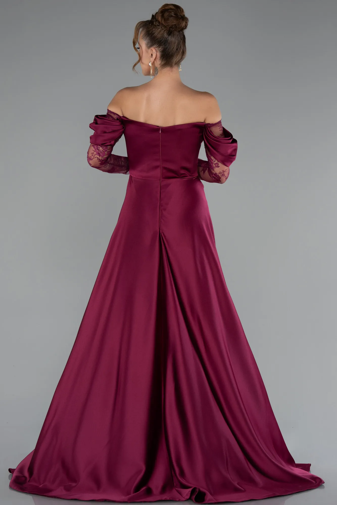 Plum-Long Satin Evening Dress ABU5054