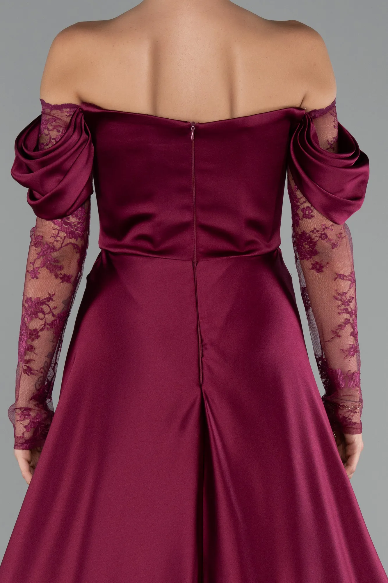 Plum-Long Satin Evening Dress ABU5054