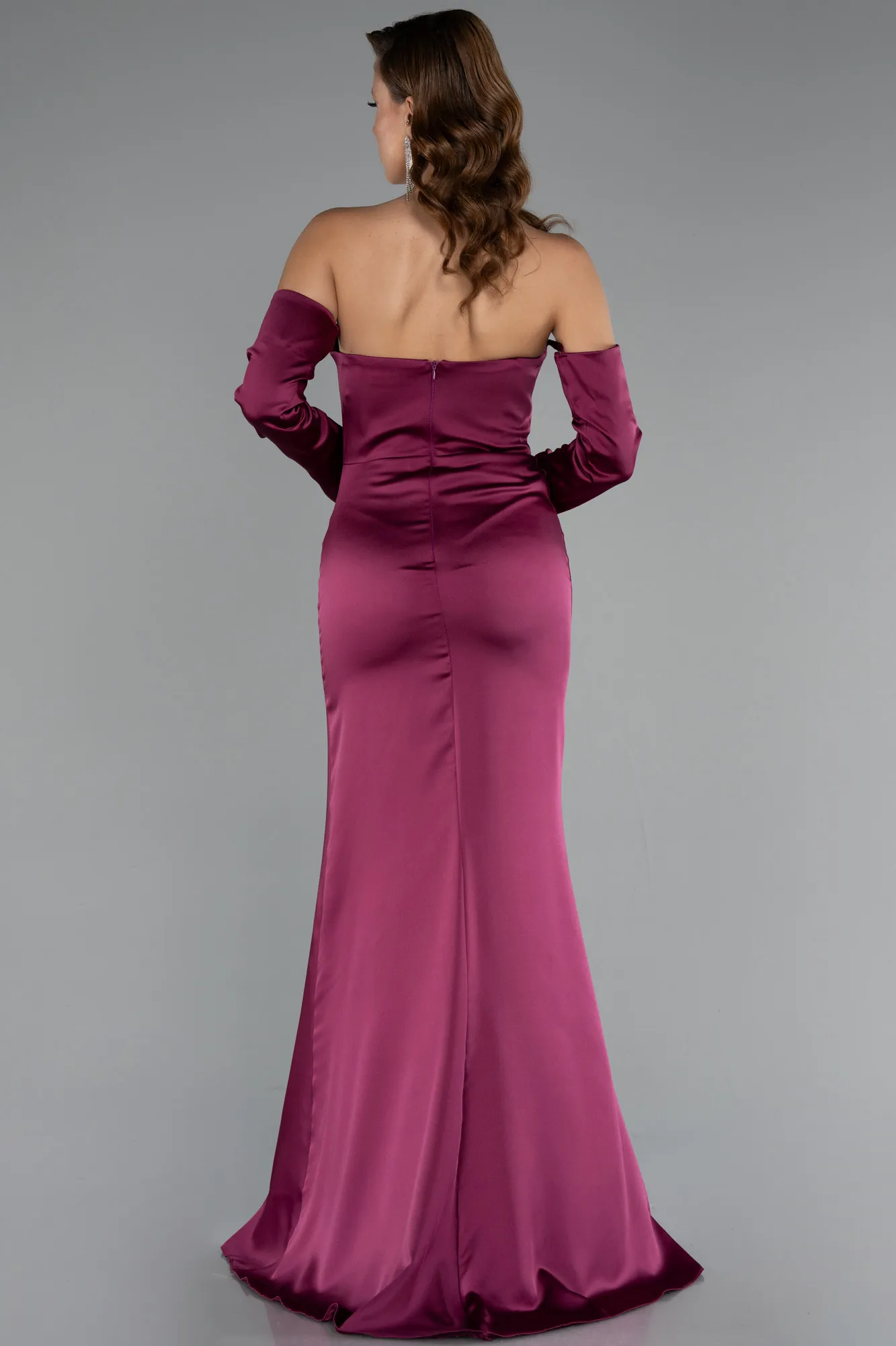 Plum-Long Satin Evening Dress ABU5582