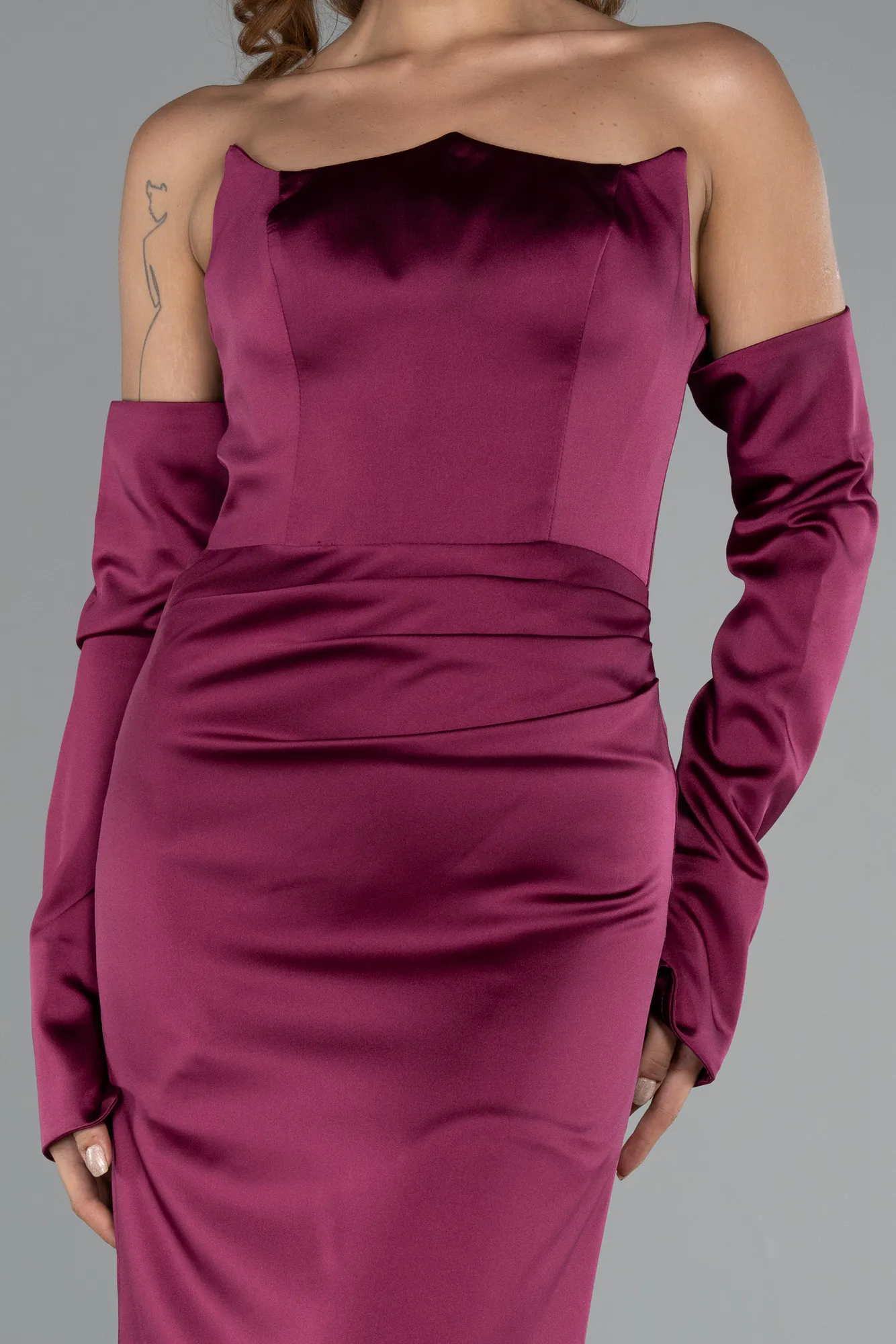 Plum-Long Satin Evening Dress ABU5582