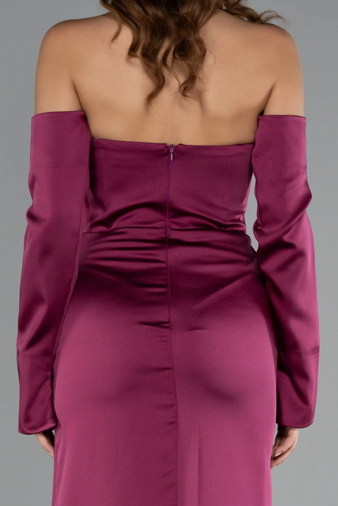 Plum-Long Satin Evening Dress ABU5582