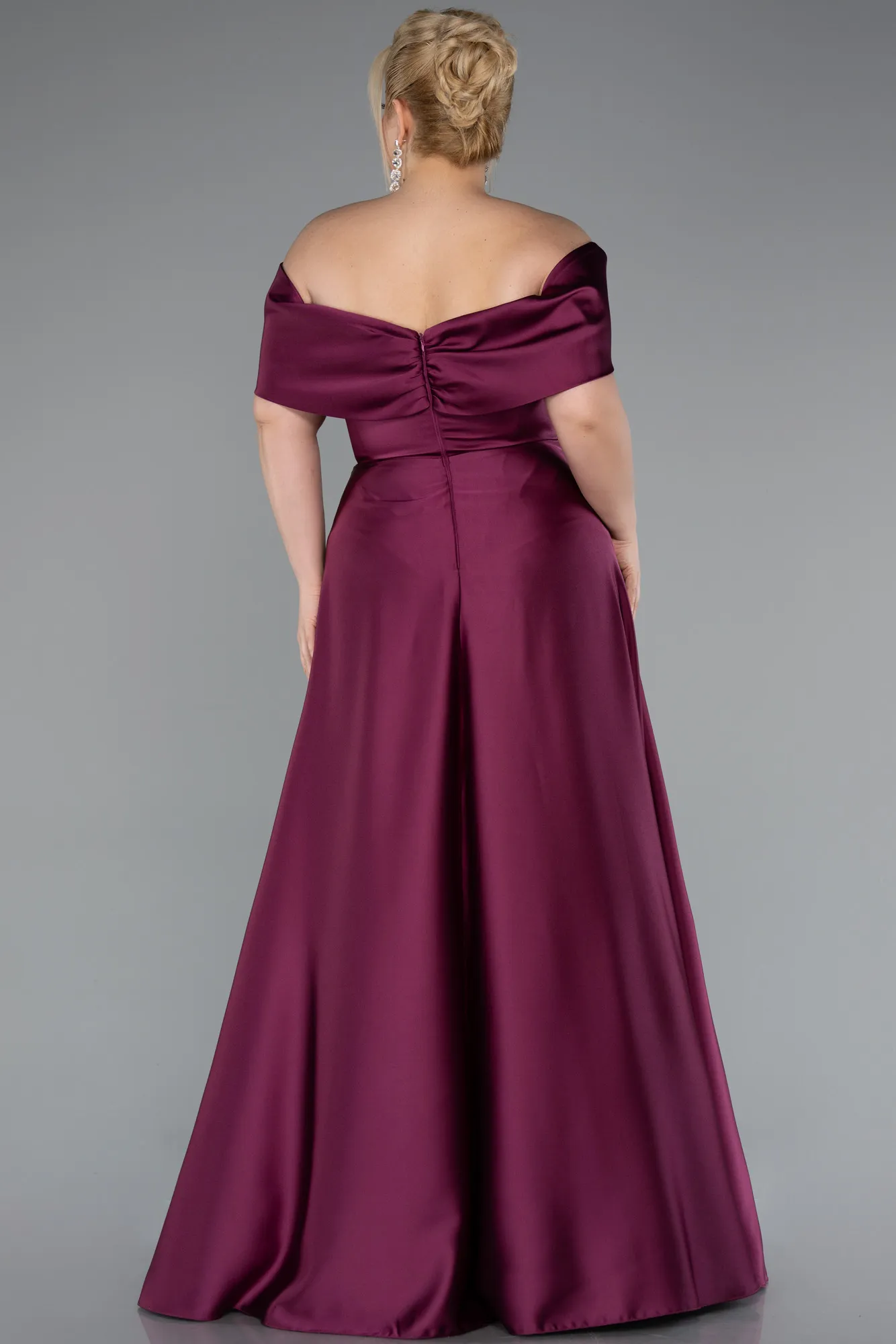 Plum-Long Satin Formal Plus Size Dress ABU5072