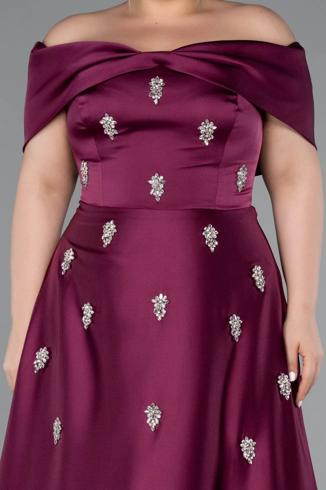 Plum-Long Satin Formal Plus Size Dress ABU5072