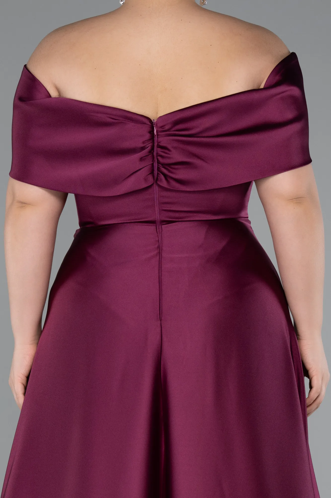 Plum-Long Satin Formal Plus Size Dress ABU5072