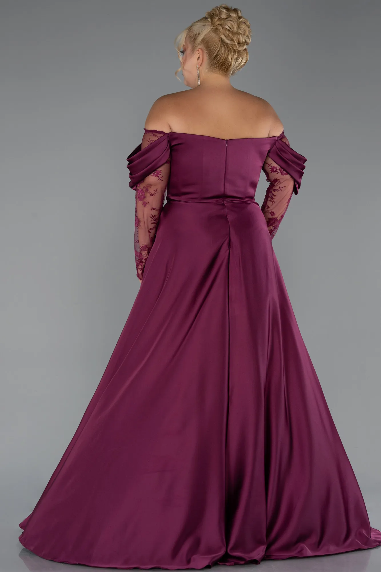 Plum-Long Satin Formal Plus Size Dress ABU5261
