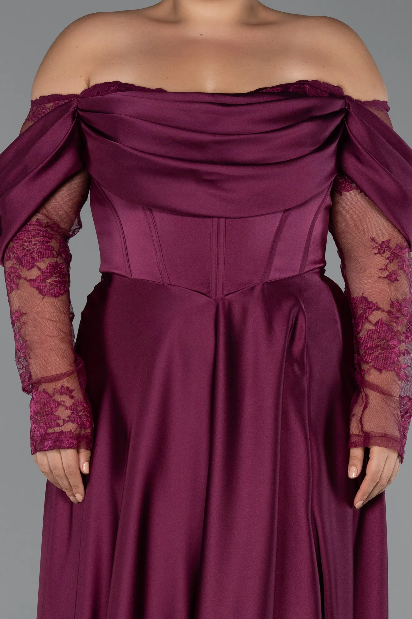 Plum-Long Satin Formal Plus Size Dress ABU5261