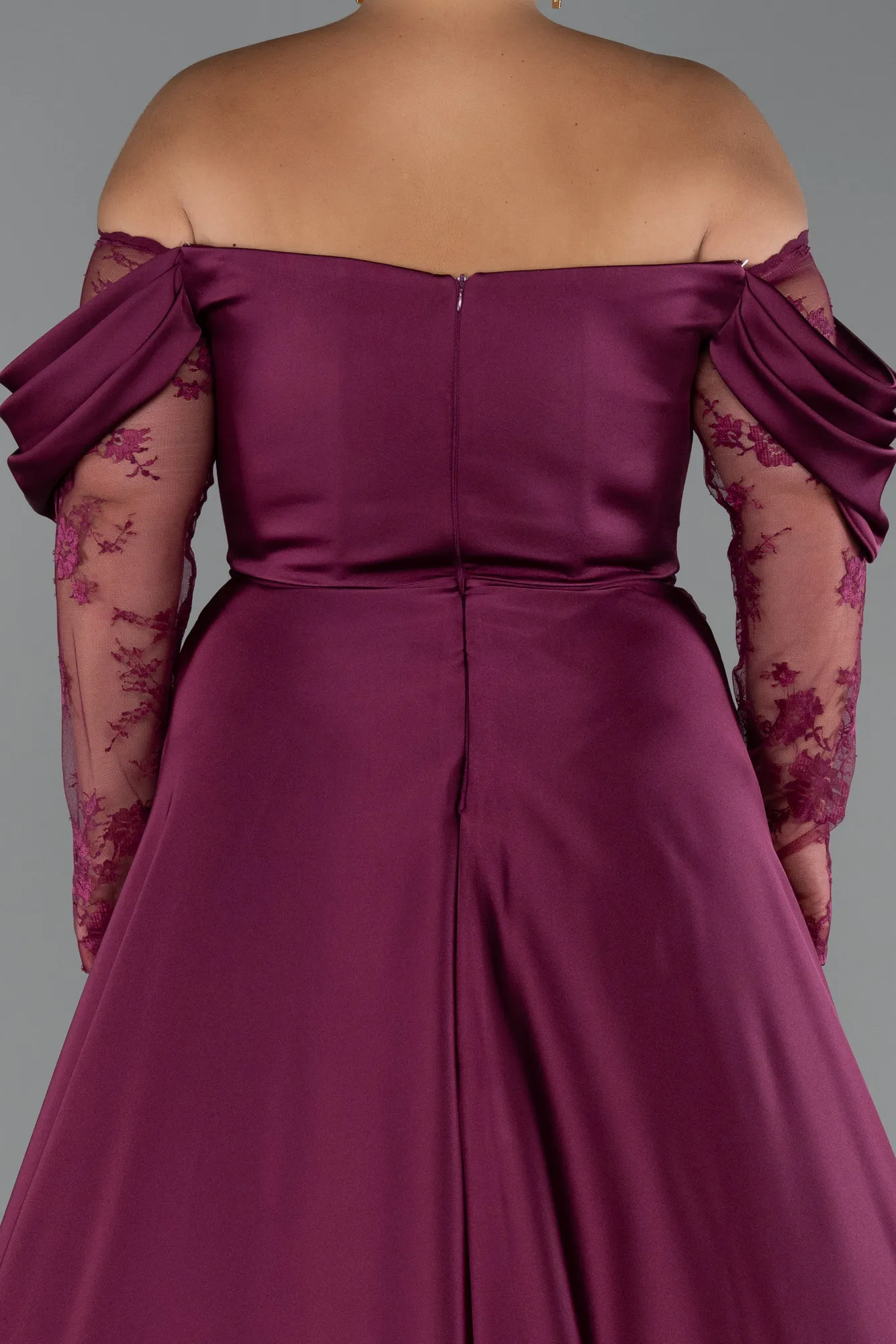 Plum-Long Satin Formal Plus Size Dress ABU5261