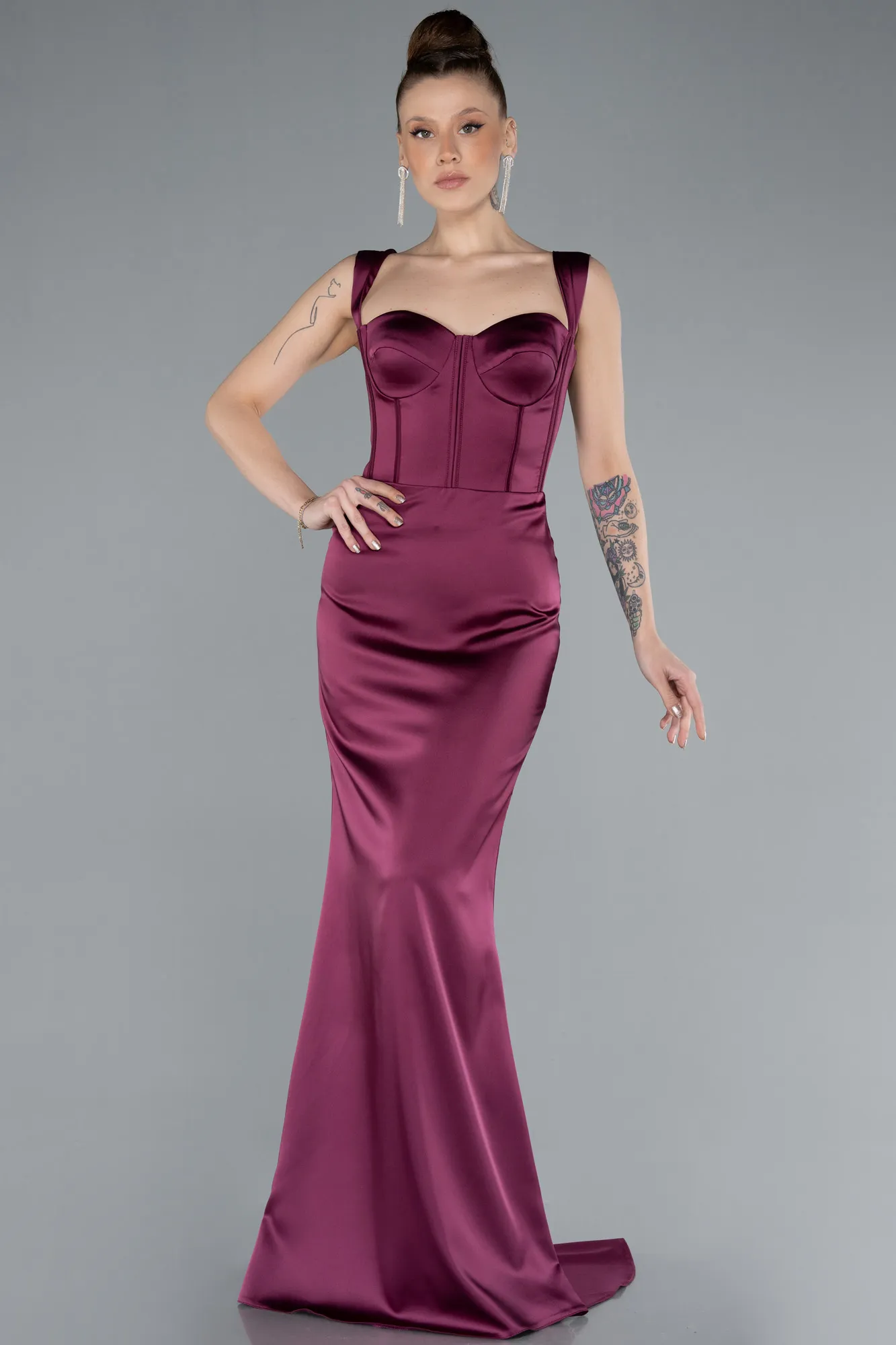 Plum-Long Satin Mermaid Prom Dress ABU4665