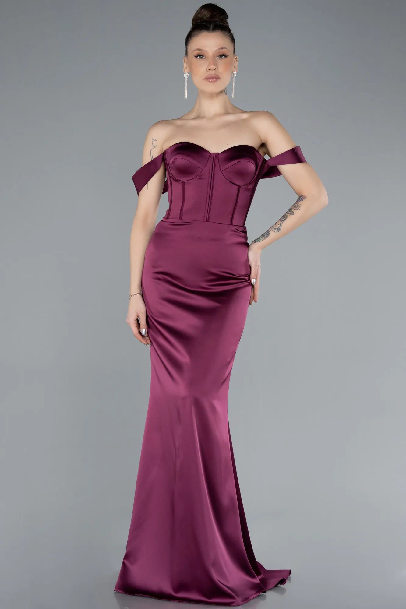 Plum-Long Satin Mermaid Prom Dress ABU4665