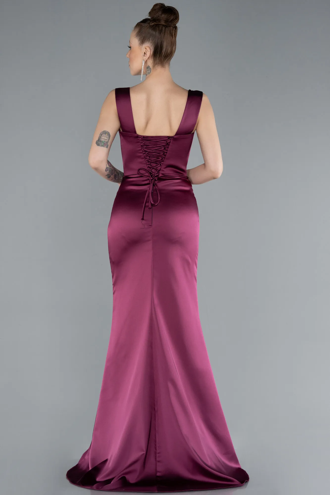 Plum-Long Satin Mermaid Prom Dress ABU4665