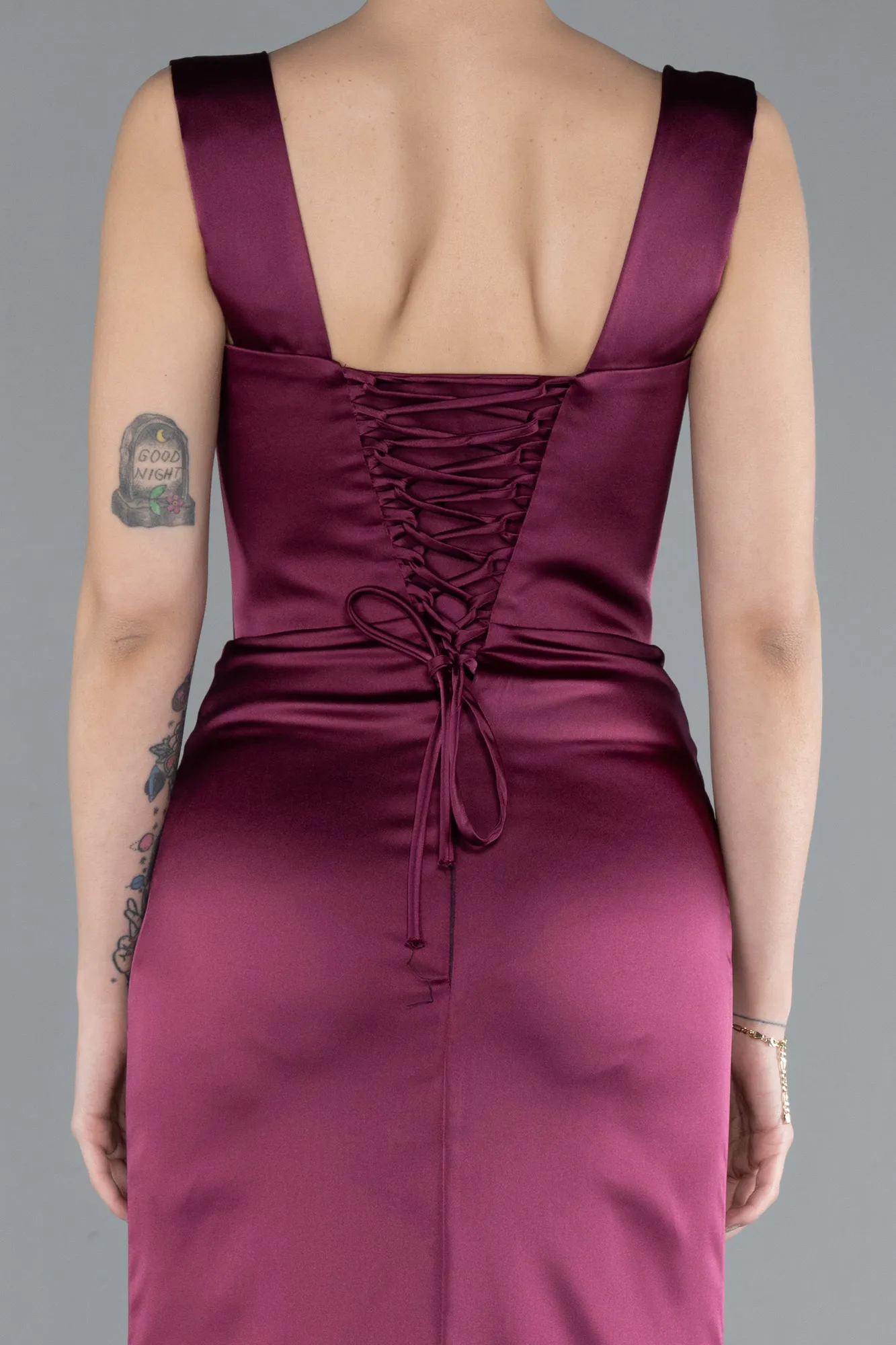 Plum-Long Satin Mermaid Prom Dress ABU4665