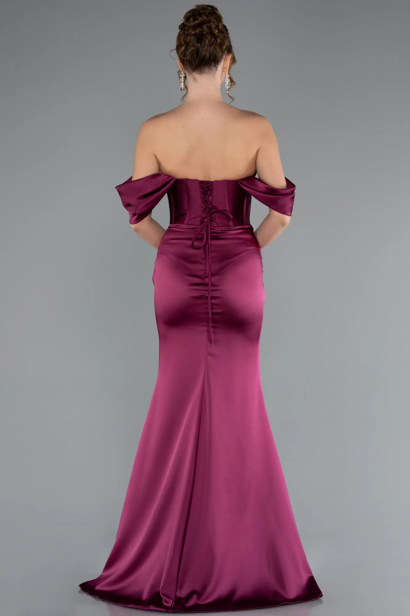 Plum-Long Satin Mermaid Prom Dress ABU5017