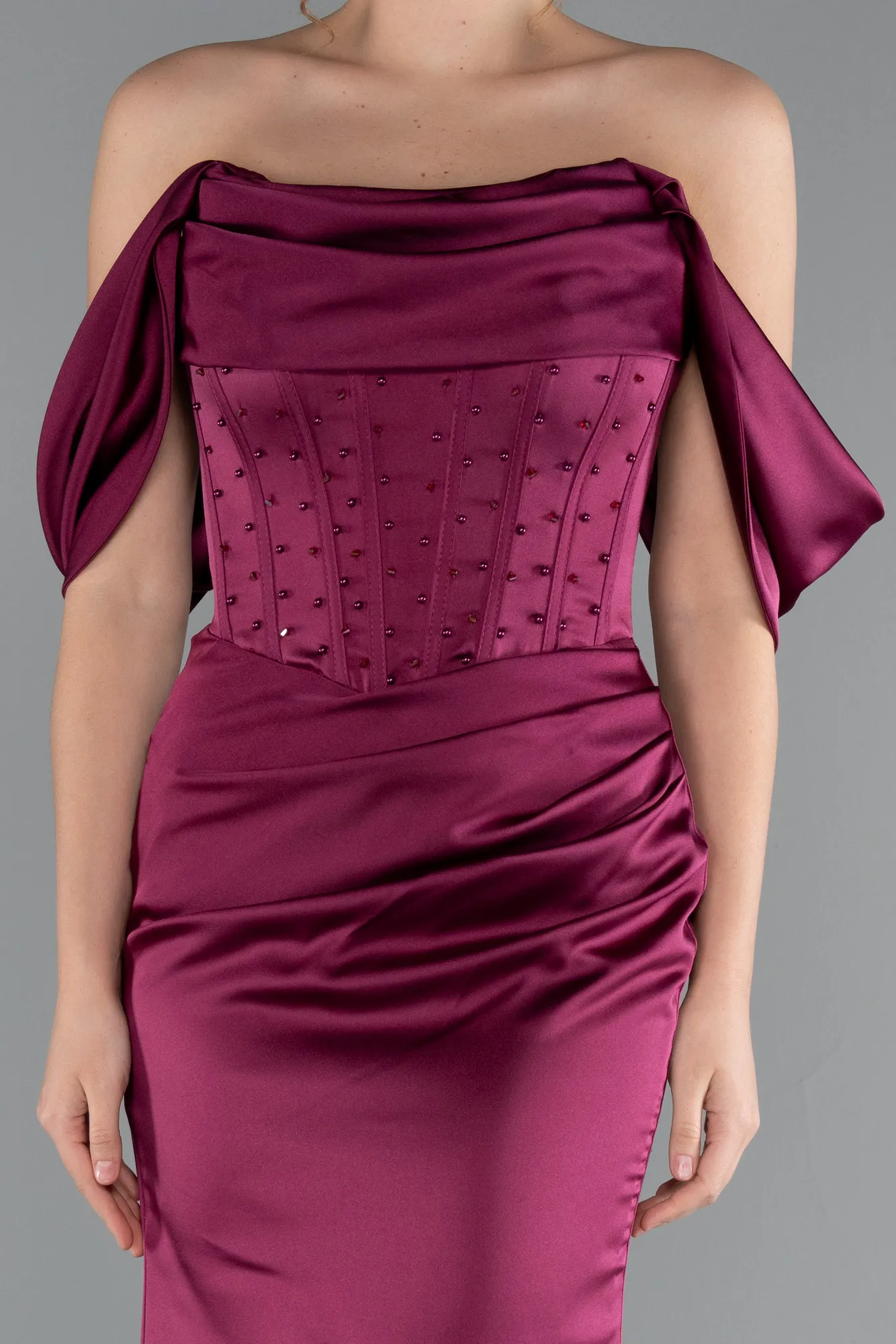 Plum-Long Satin Mermaid Prom Dress ABU5017