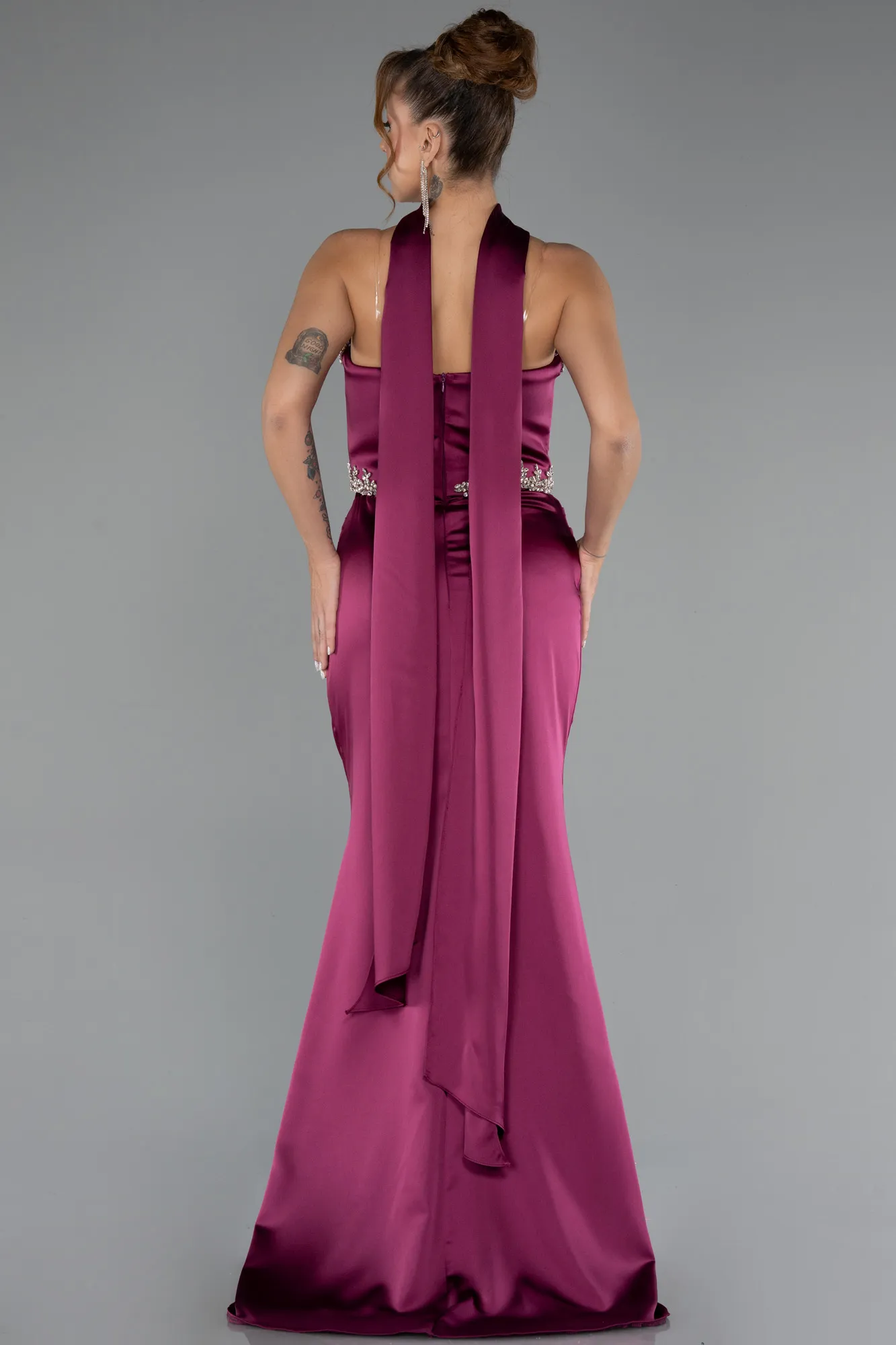 Plum-Long Satin Mermaid Prom Dress ABU5370