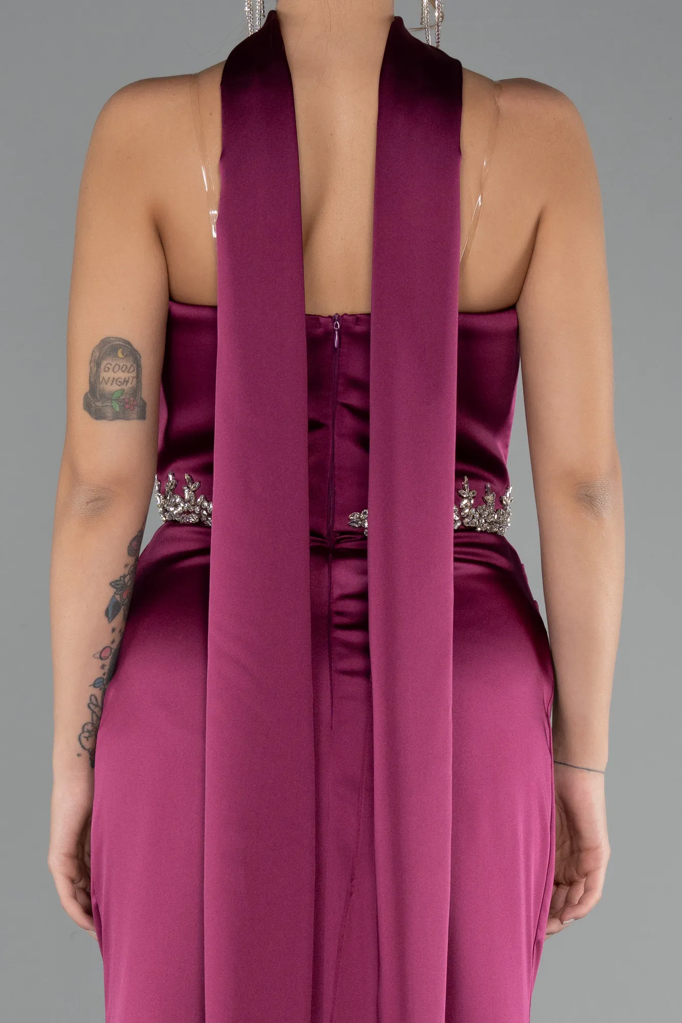 Plum-Long Satin Mermaid Prom Dress ABU5370