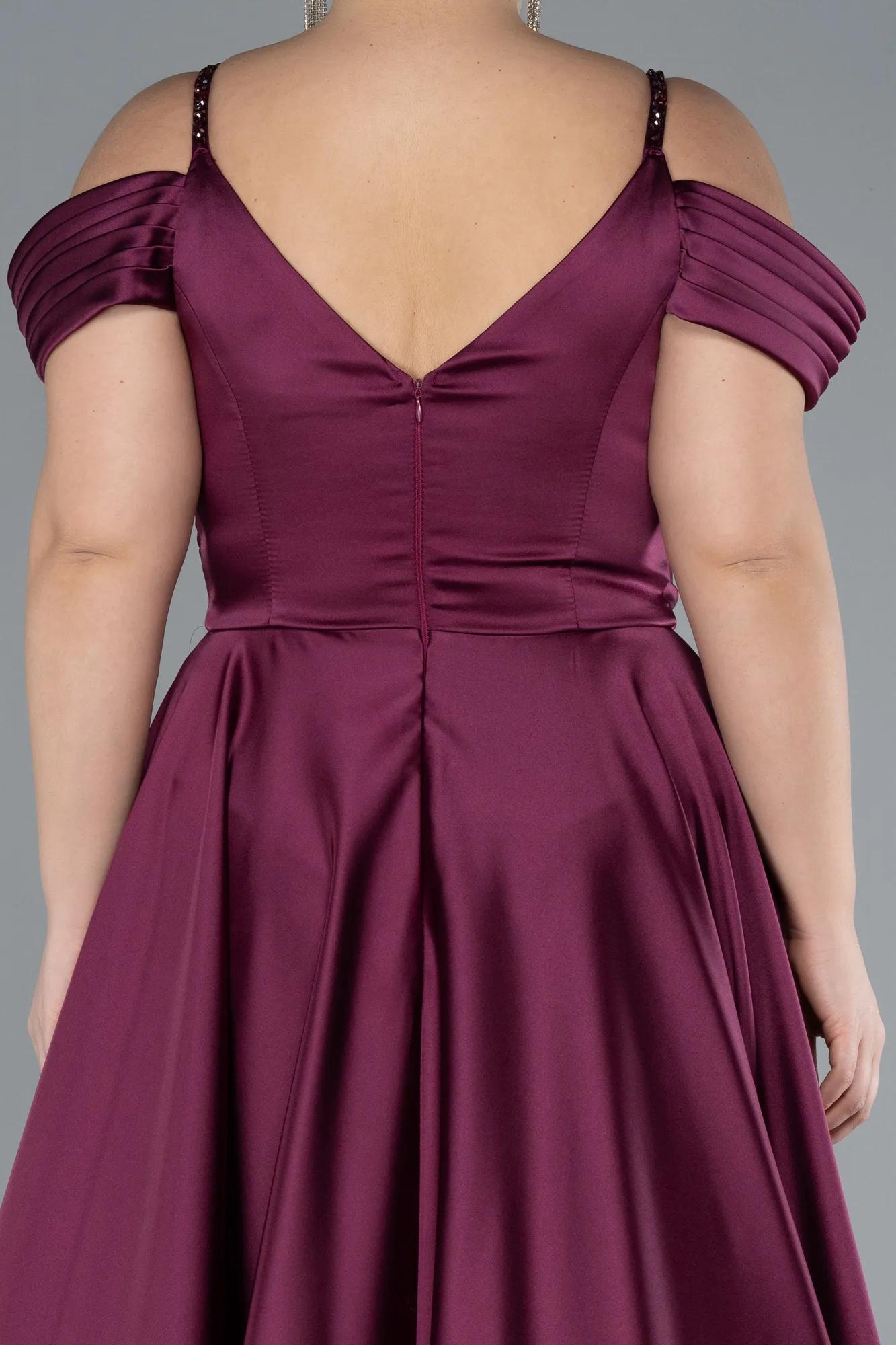 Plum-Long Satin Plus Size Engagement Dress ABU4539