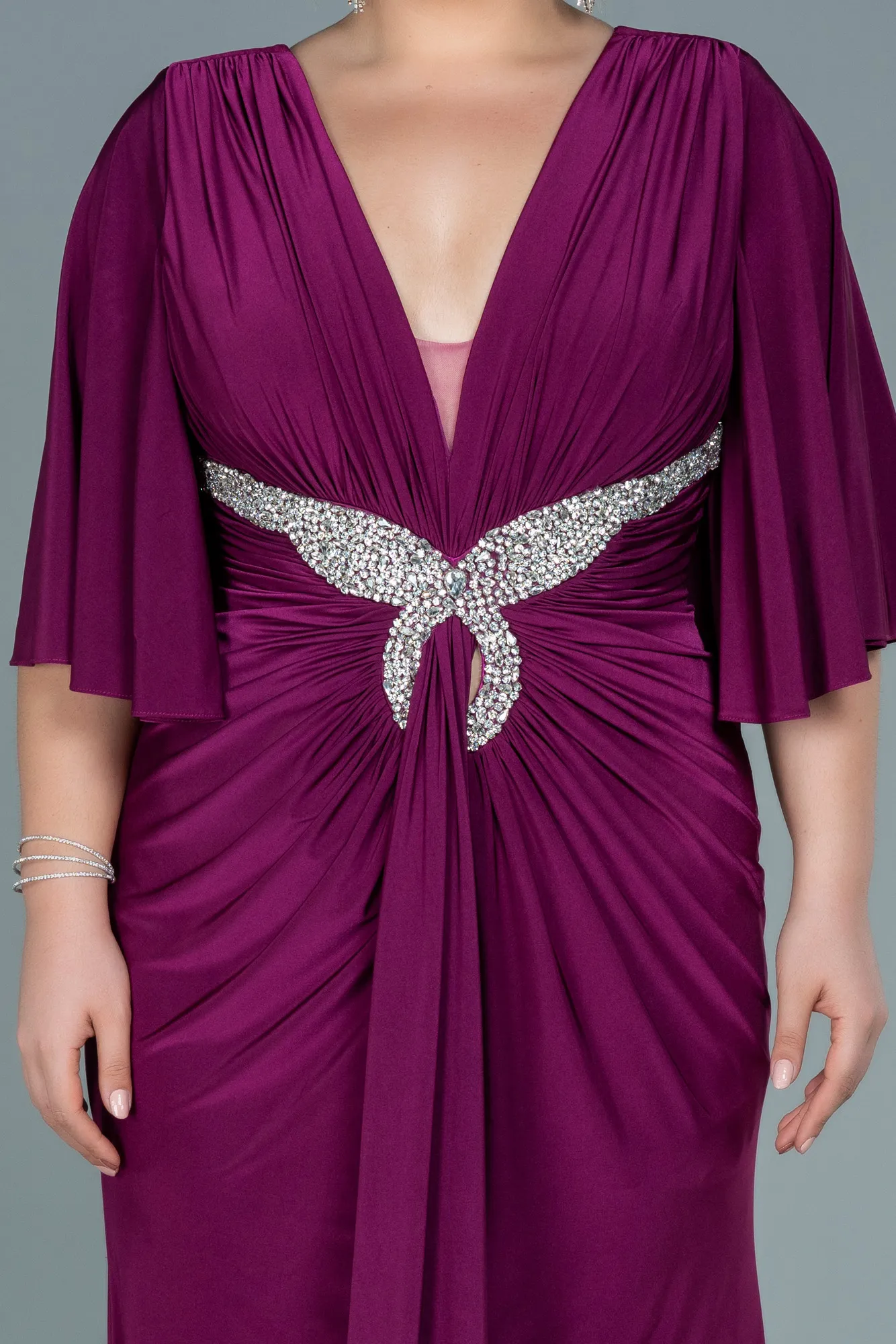 Plum-Long Satin Plus Size Evening Dress ABU2646