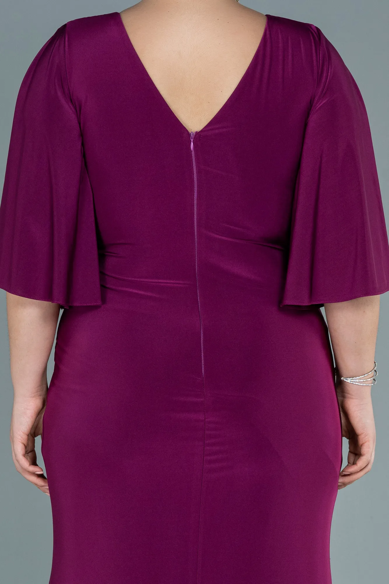 Plum-Long Satin Plus Size Evening Dress ABU2646