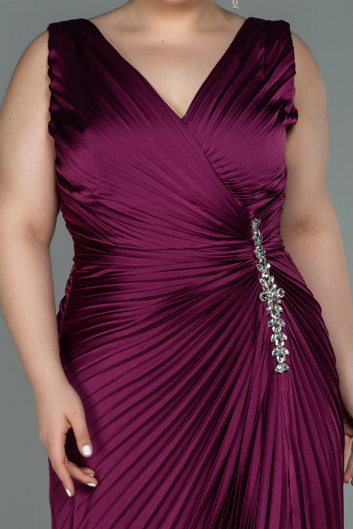 Plum-Long Satin Plus Size Evening Dress ABU3076