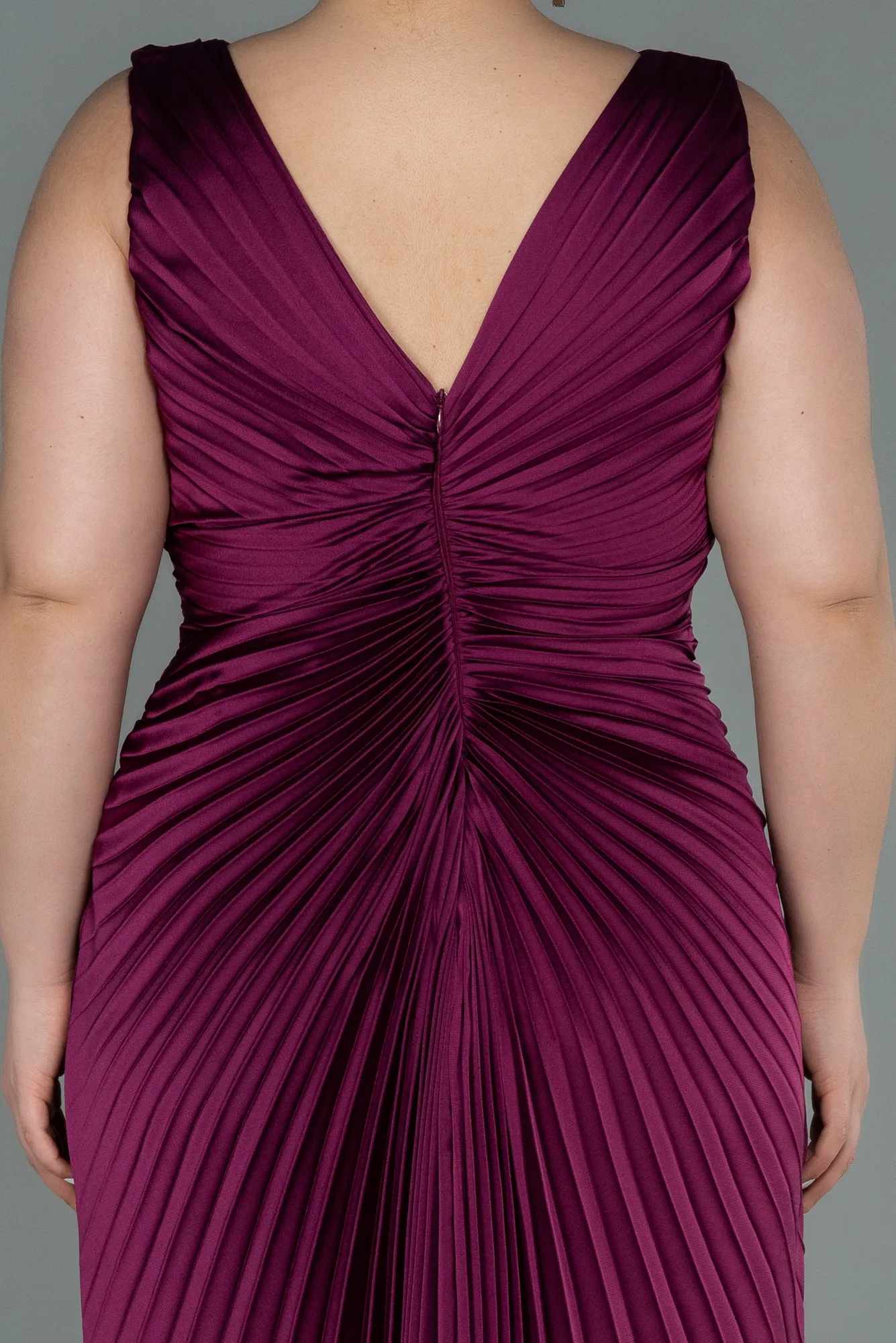 Plum-Long Satin Plus Size Evening Dress ABU3076