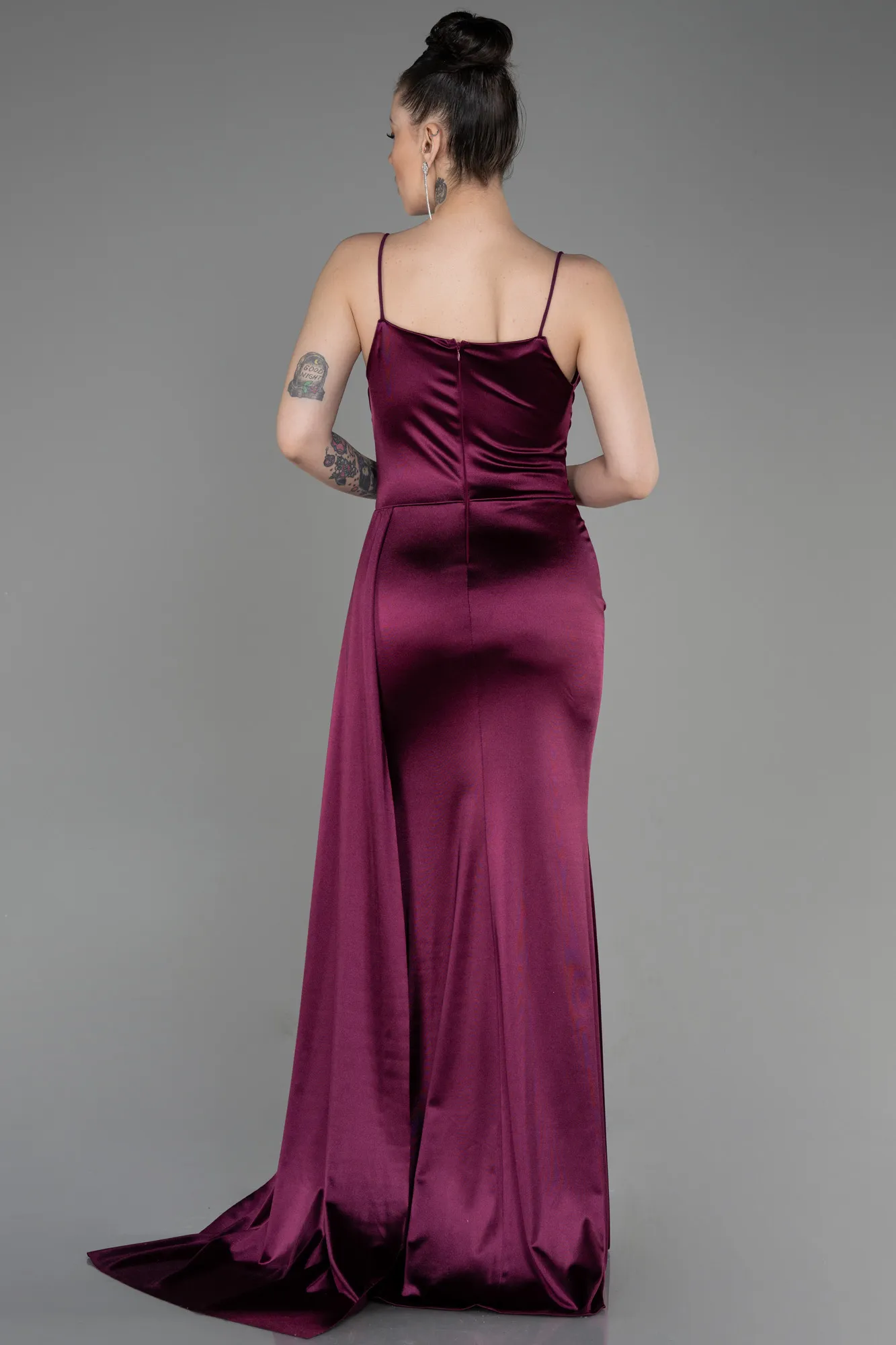 Plum-Long Satin Prom Gown ABU2539