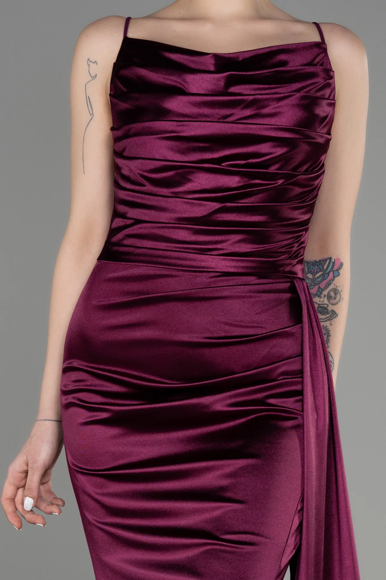 Plum-Long Satin Prom Gown ABU2539
