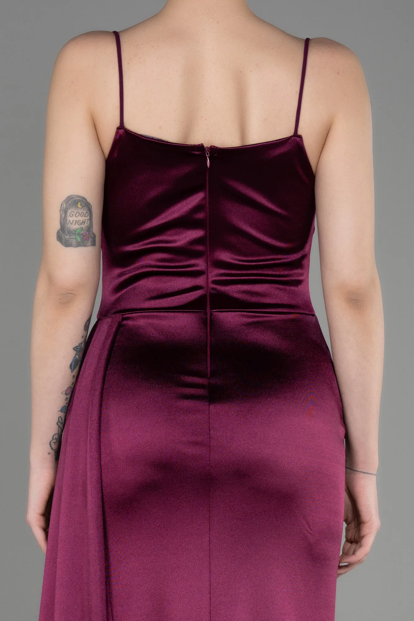 Plum-Long Satin Prom Gown ABU2539