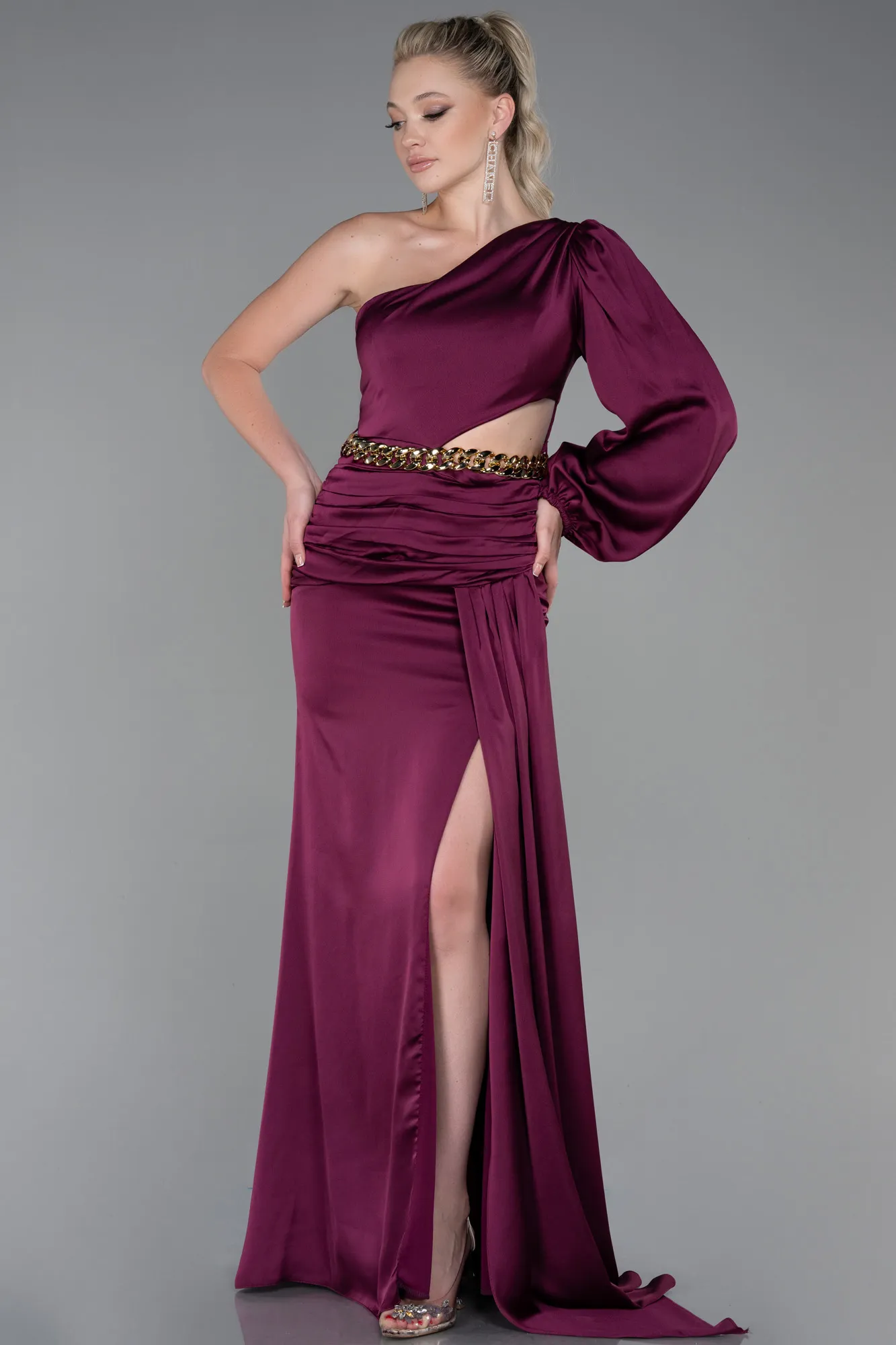 Plum-Long Satin Prom Gown ABU2625