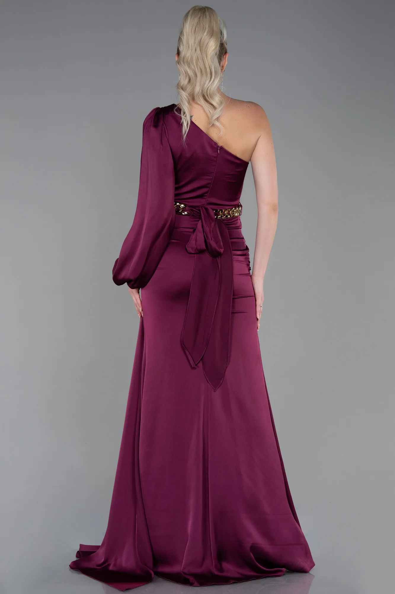 Plum-Long Satin Prom Gown ABU2625