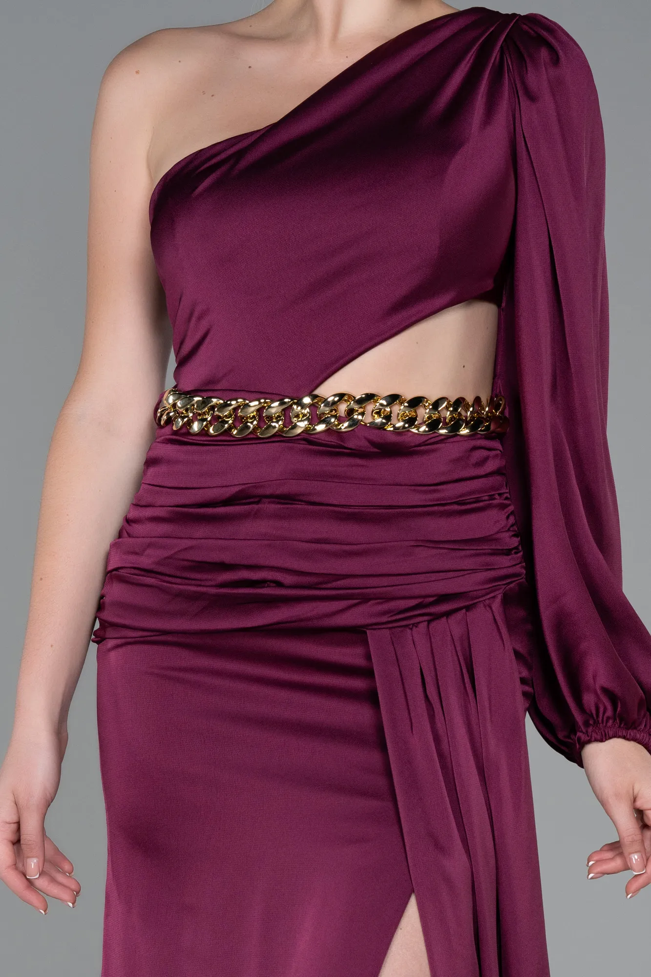 Plum-Long Satin Prom Gown ABU2625