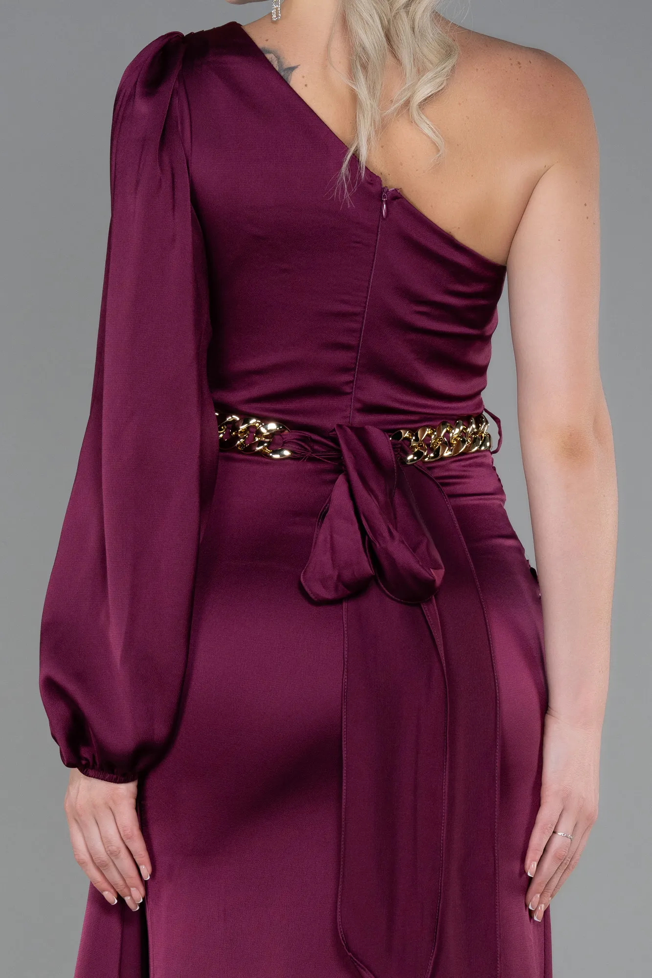 Plum-Long Satin Prom Gown ABU2625