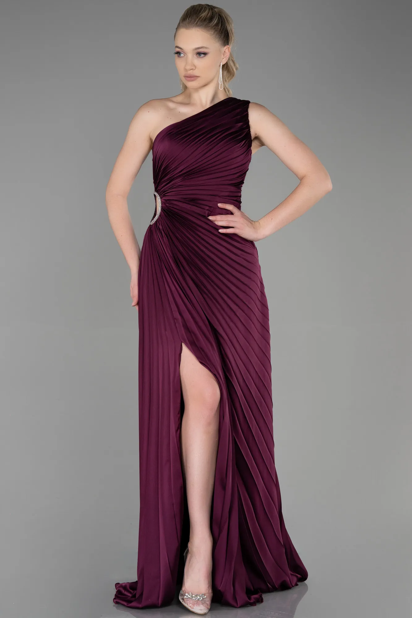 Plum-Long Satin Prom Gown ABU3159