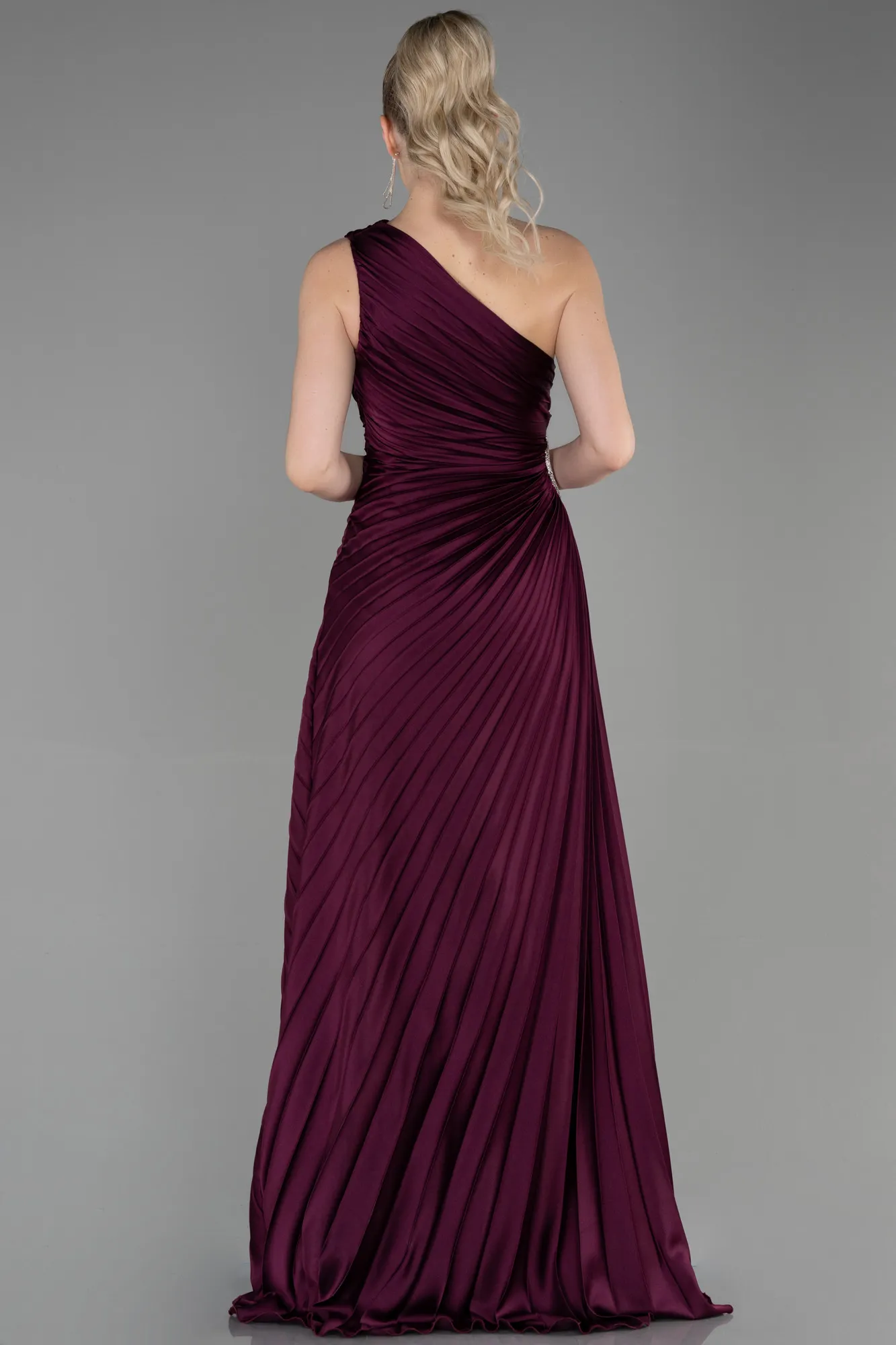 Plum-Long Satin Prom Gown ABU3159