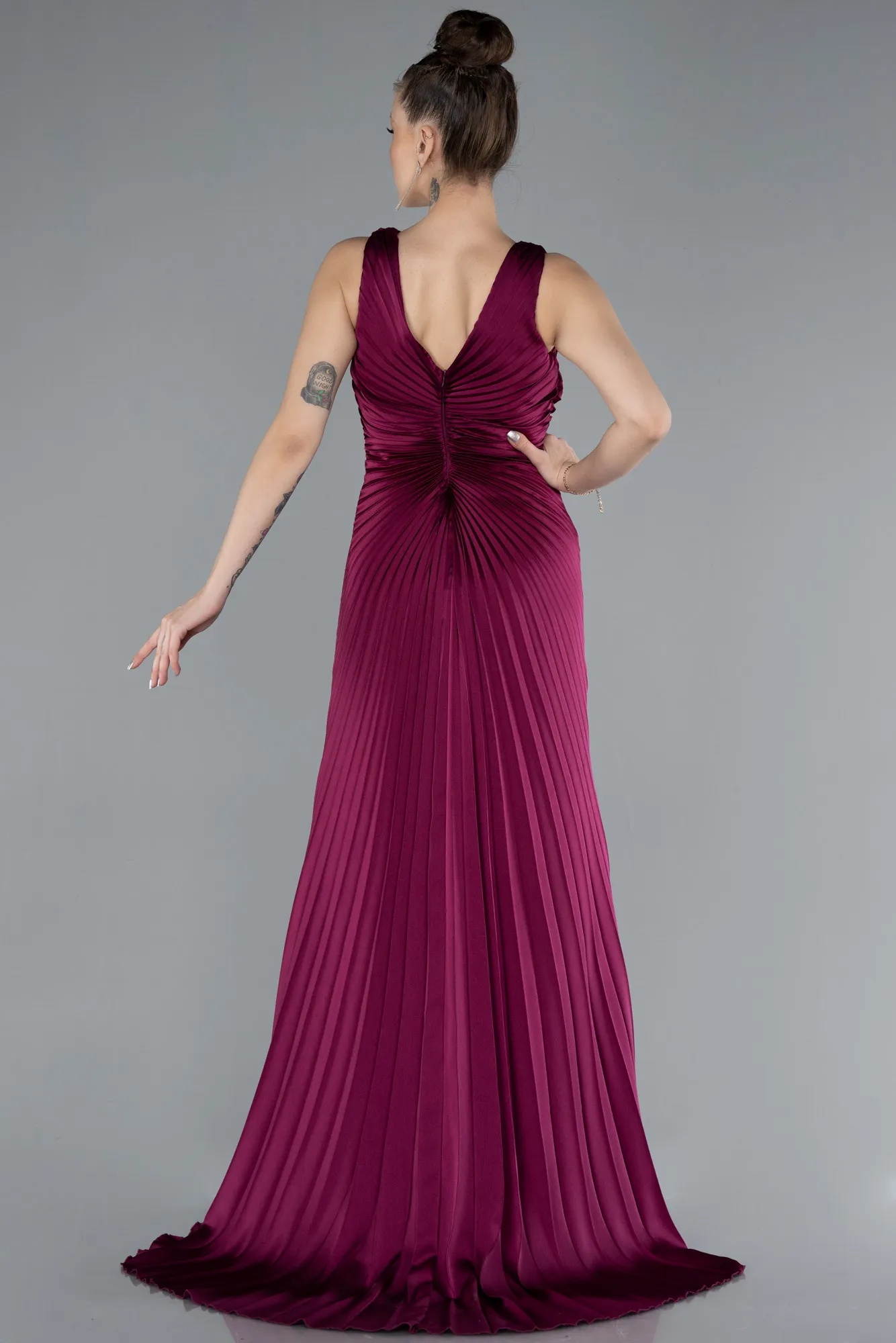 Plum-Long Satin Prom Gown ABU4669
