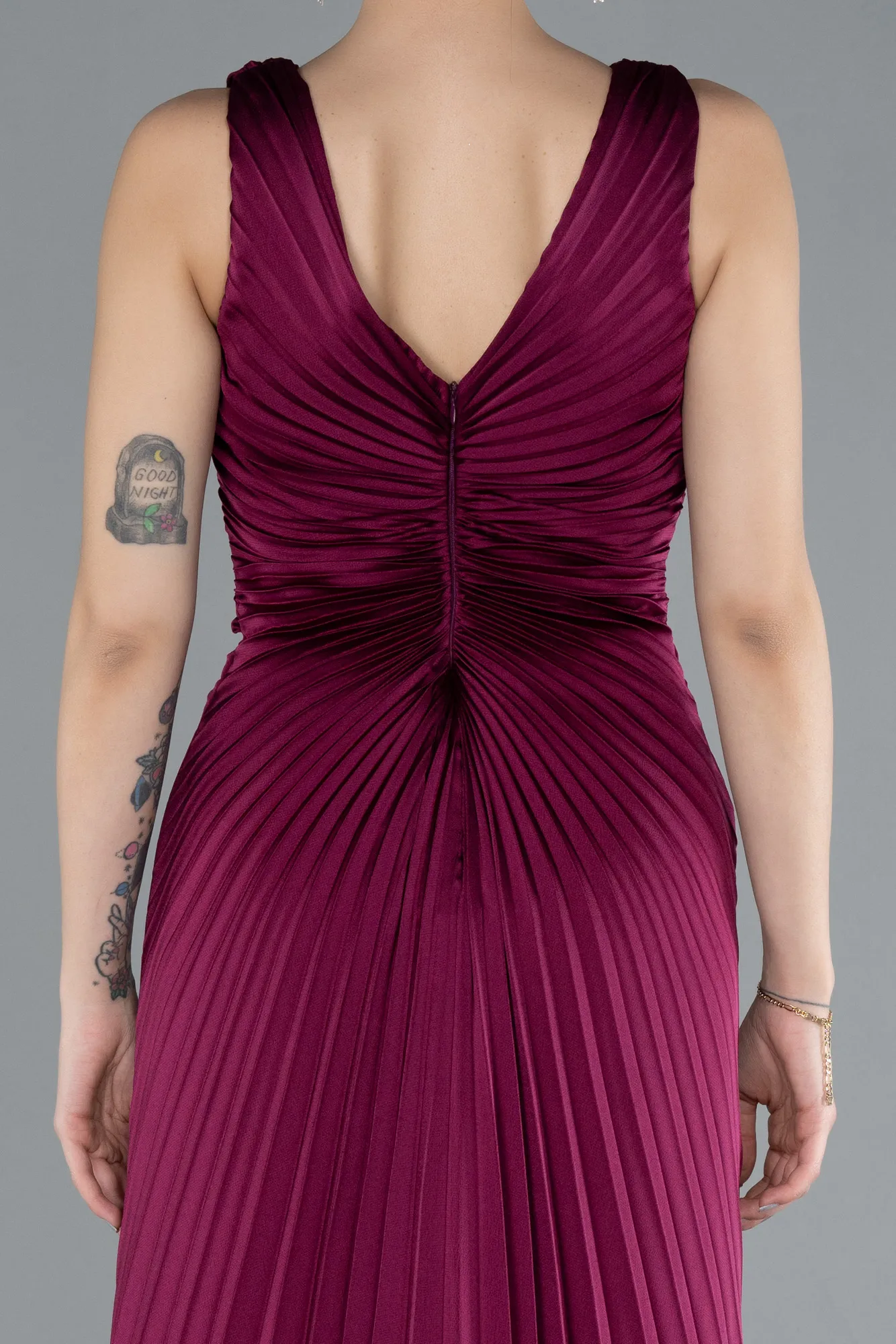 Plum-Long Satin Prom Gown ABU4669