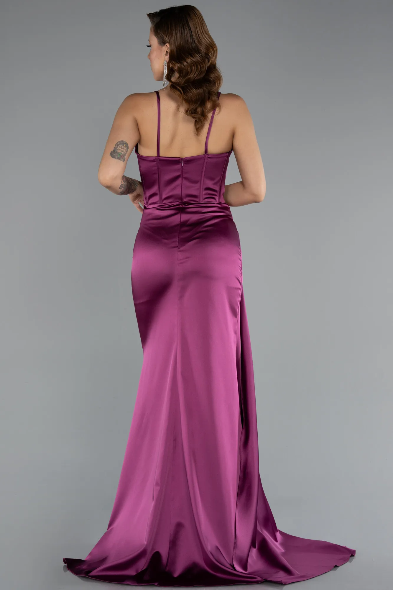 Plum-Long Satin Prom Gown ABU5171