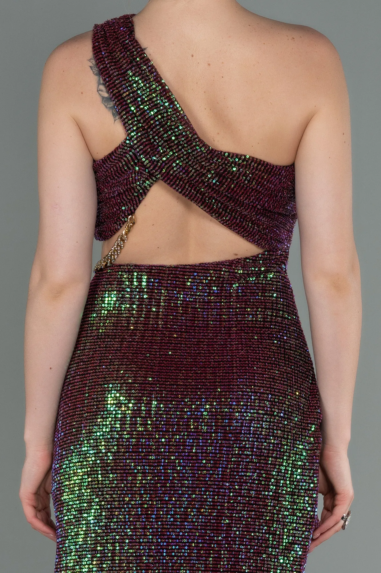 Plum-Long Scaly Evening Dress ABU3164